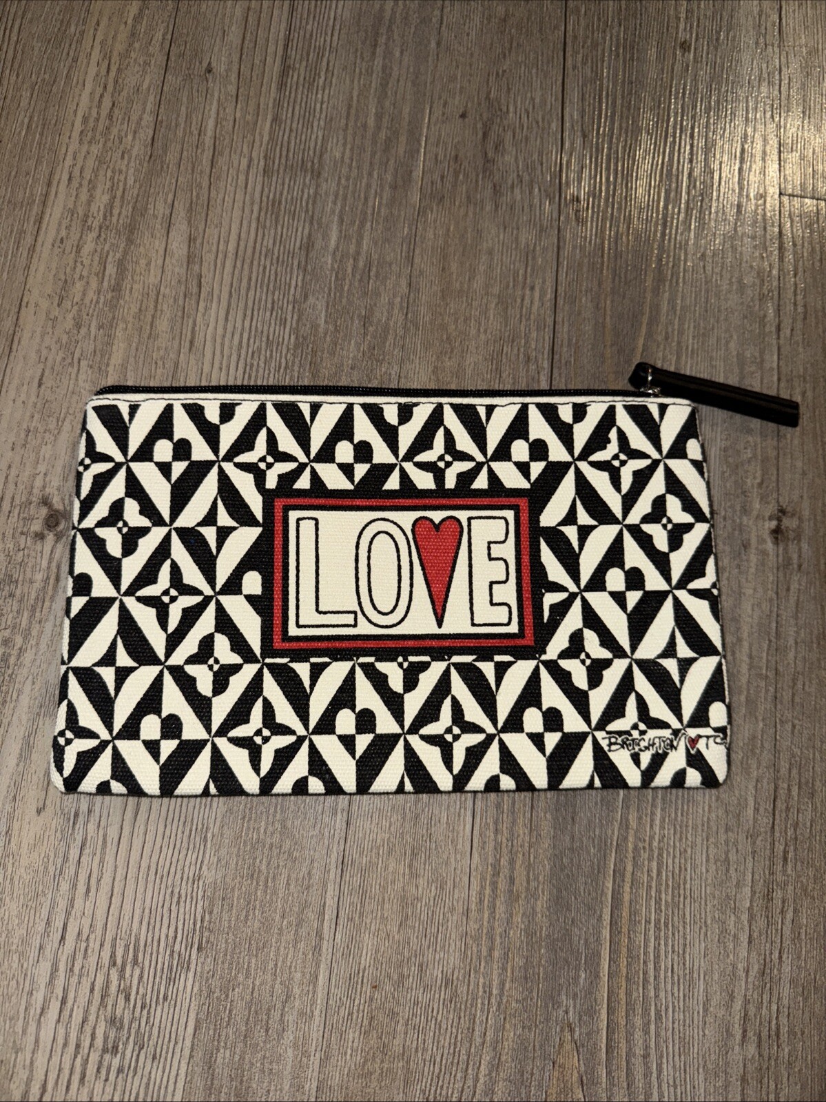 Brighton Jewelry Cosmetic Makeup Bag “ LOVE ” VIP Collection Canvas Zip Up 9×6”