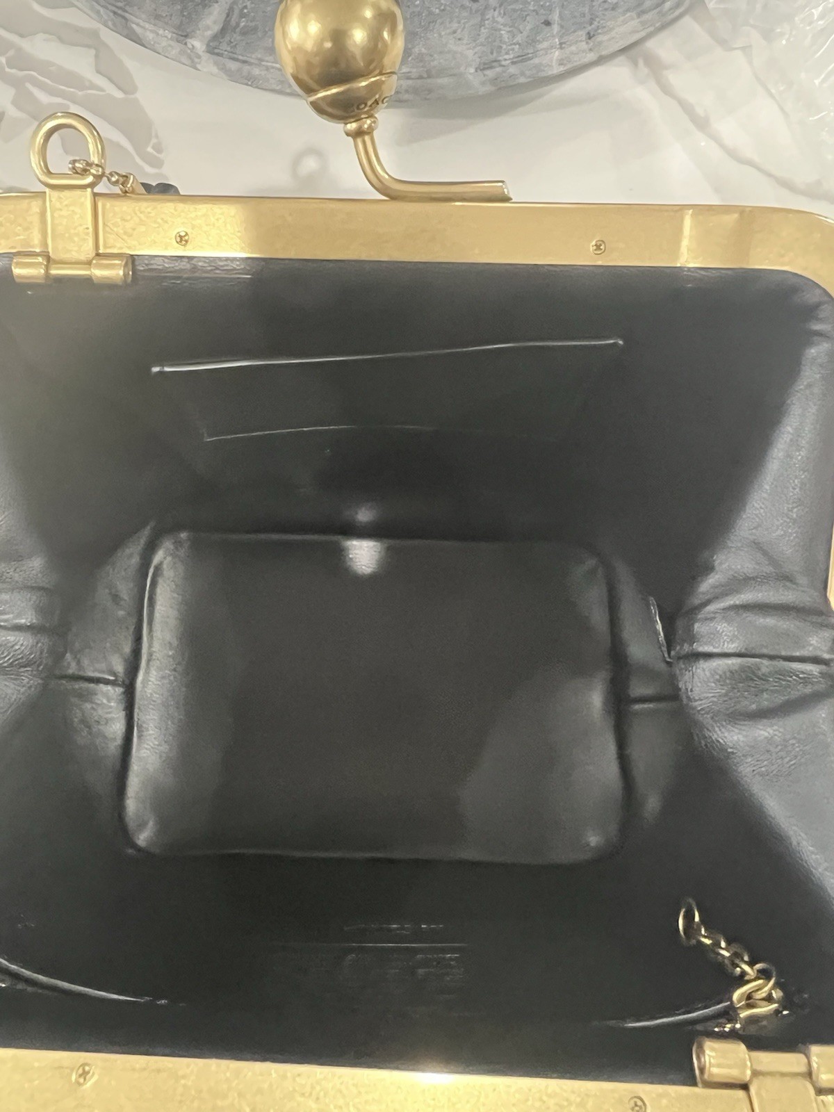 Coach Black Kisslock Frame Clutch w/ Detachable Crossbody Strap, Gold Hardware