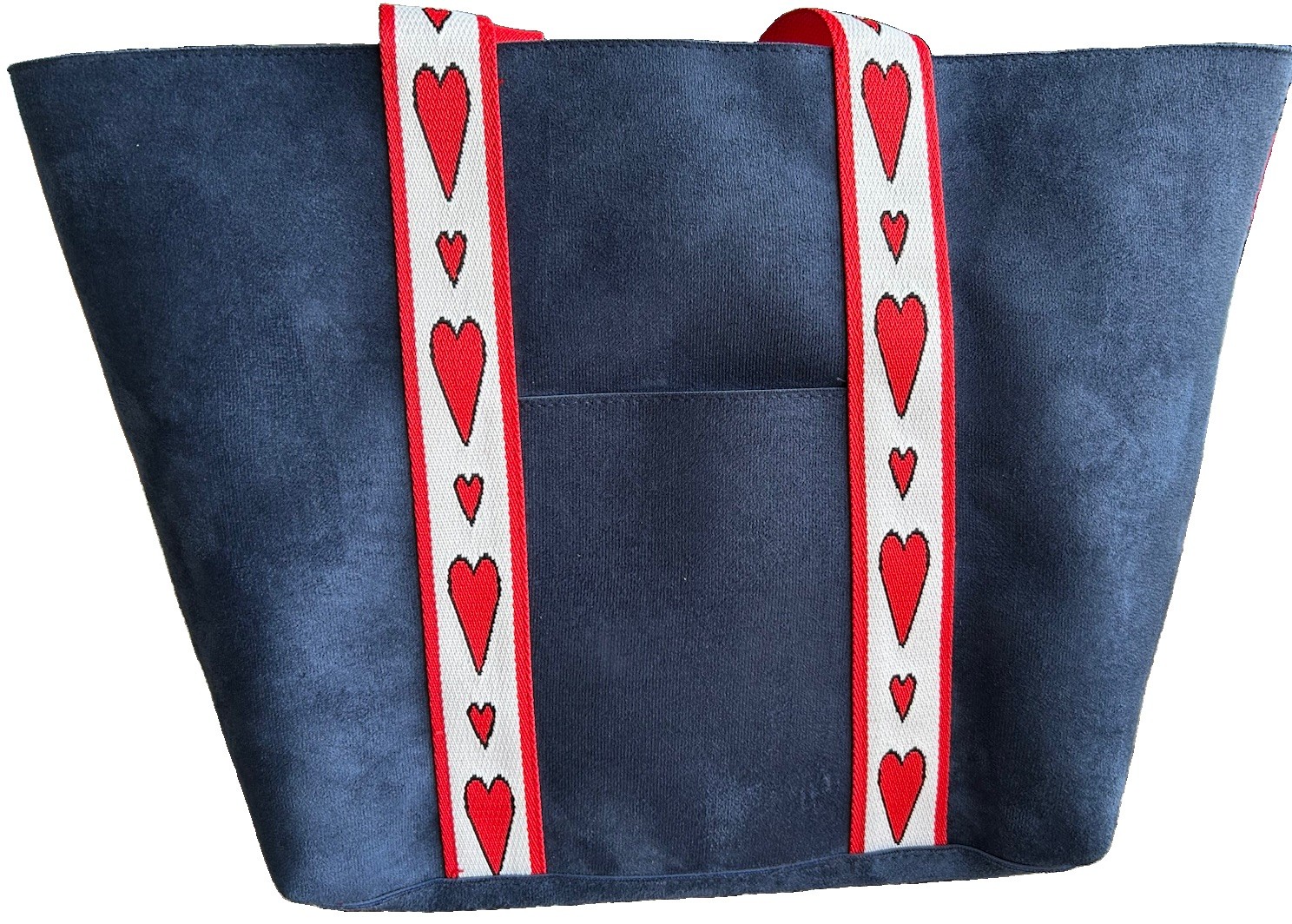 Brighton Love Tote Bag Navy Blue Faux Suede Red Hearts Large Shopper