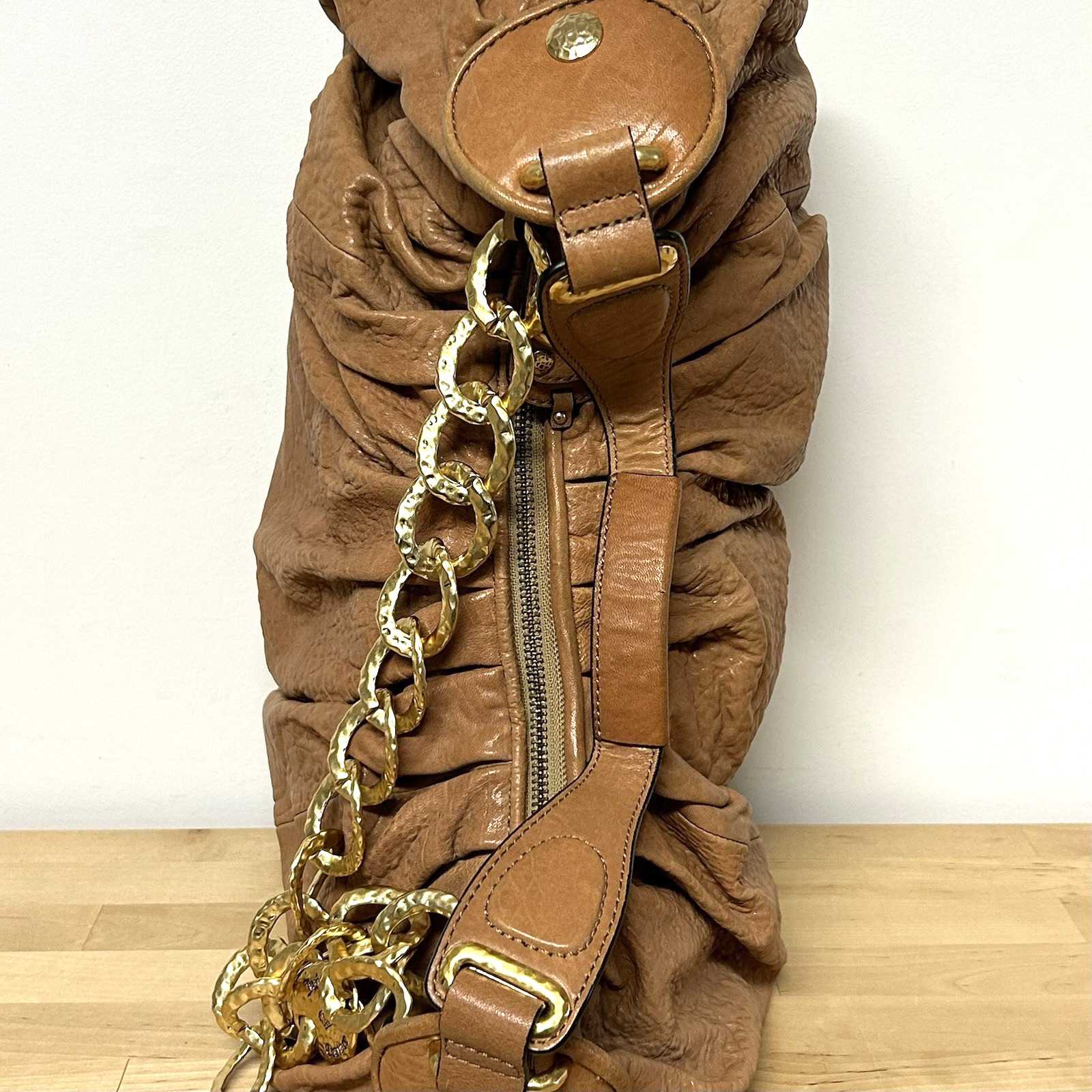 Vtg Juicy Couture Slouchy Leather Hobo Bag Brown Chunky Gold Chain Boho 90s Y2K