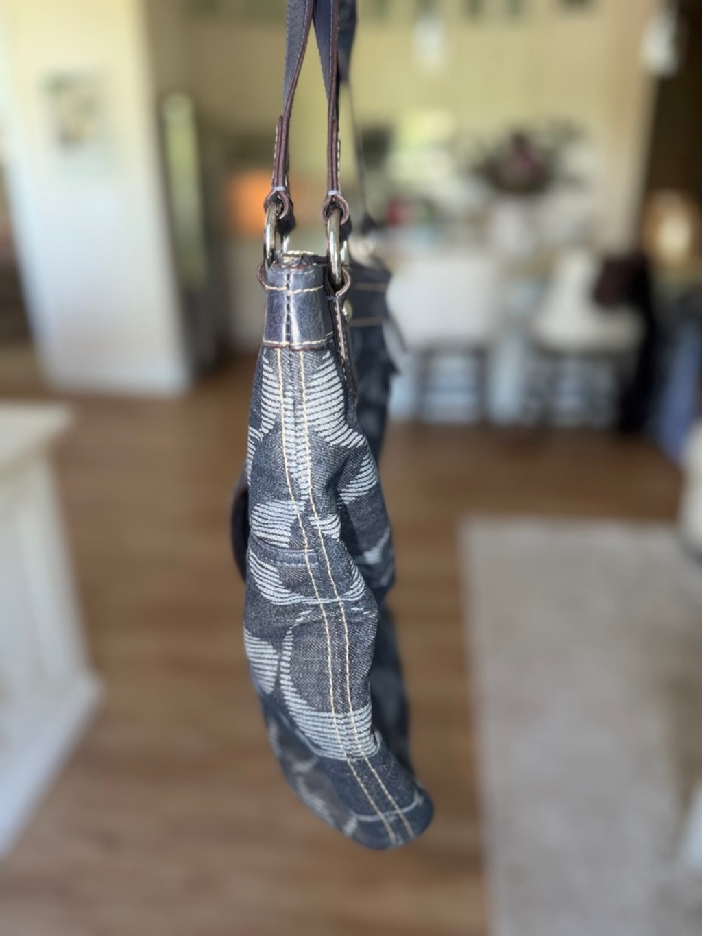 Women’s Authentic Coach Denim Poppy Hobo Bag in Blue, One Size