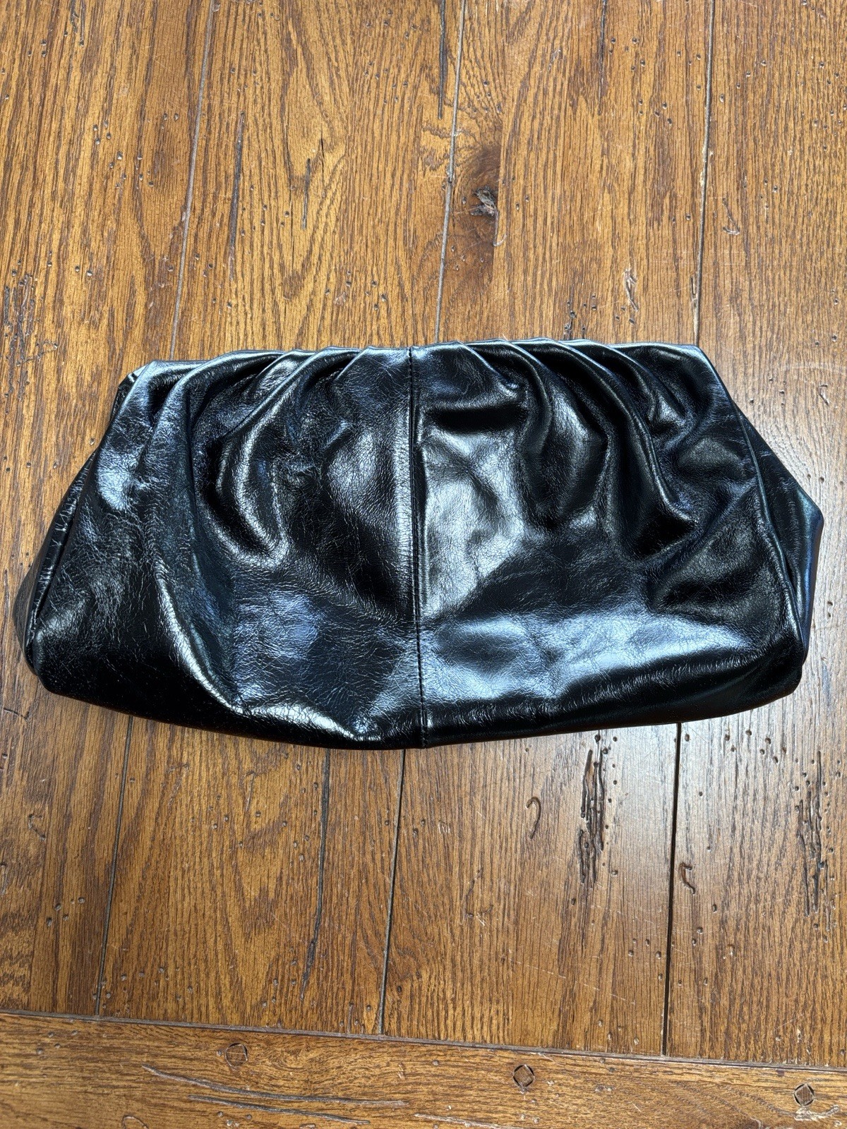 Hobo Angela Black Gathered Leather Clutch Bag Retro Rare Moto Biker Boho Purse