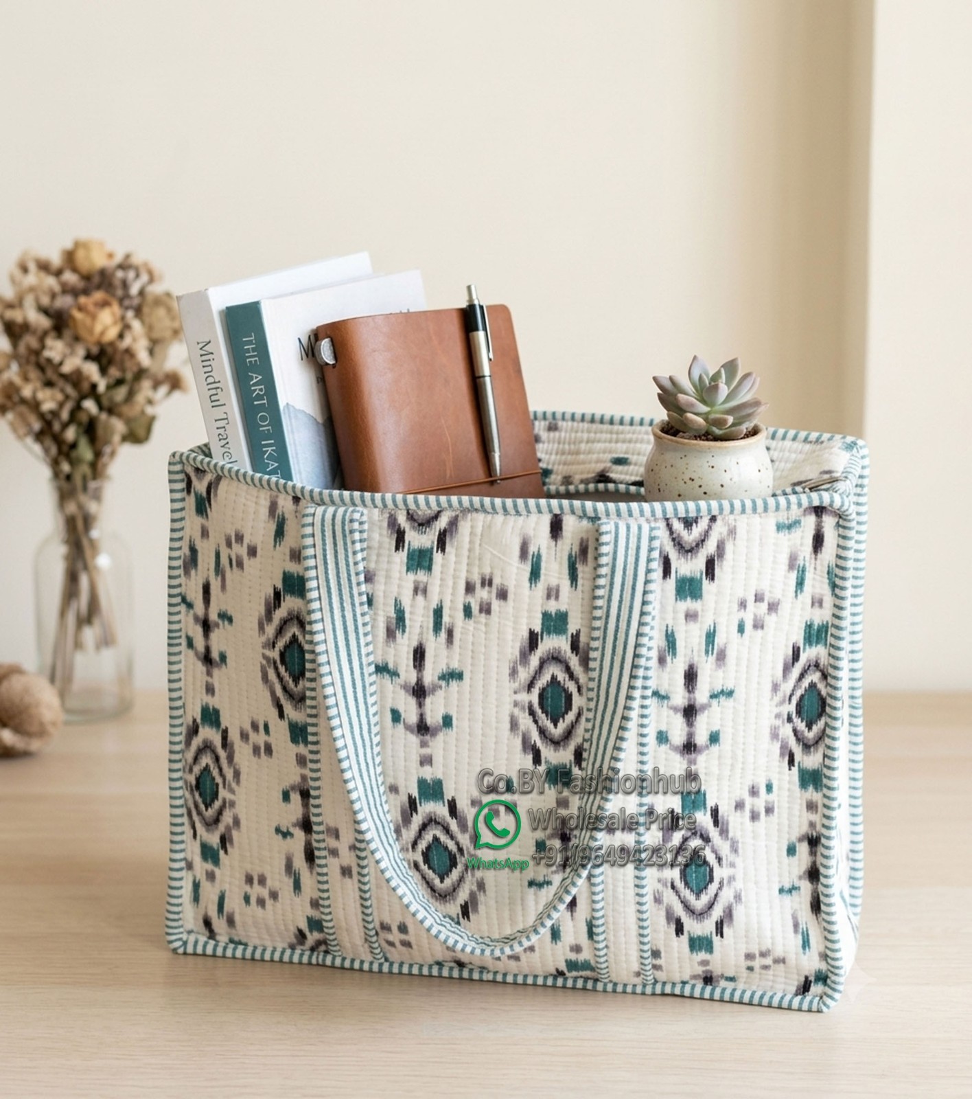 Handmade Eco-Friendly Quilted Cotton Market Bag Beach Tote Bag hand block bag