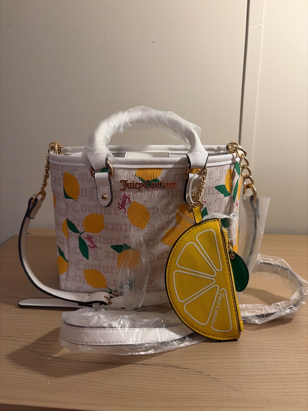 NWT Juicy Couture Fruitful Mini Tote / Crossbody – White Crystal – Lemons