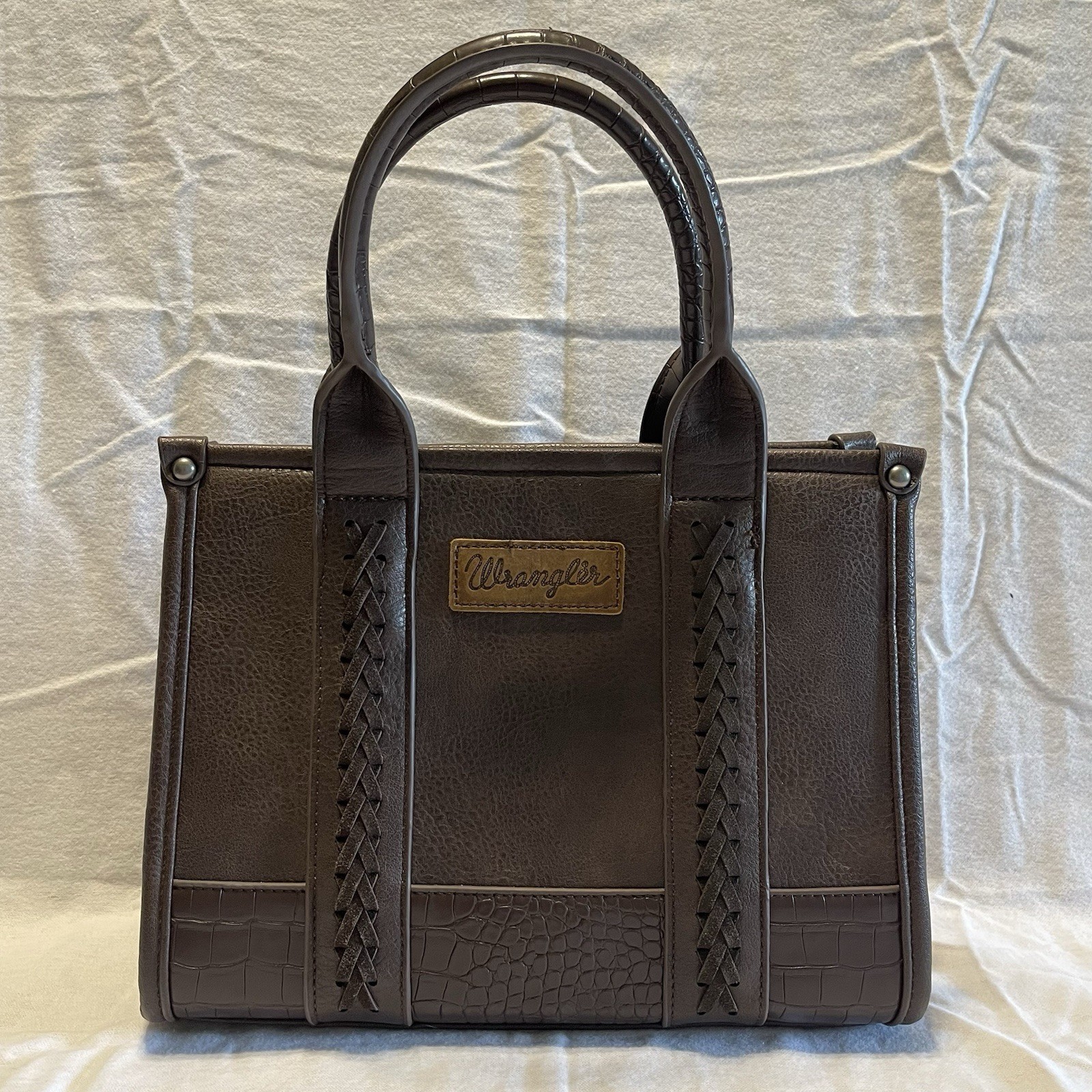 Wrangler Brown Western Satchel Top Handle Zip Bag w/ Detachable Strap Dust Bag