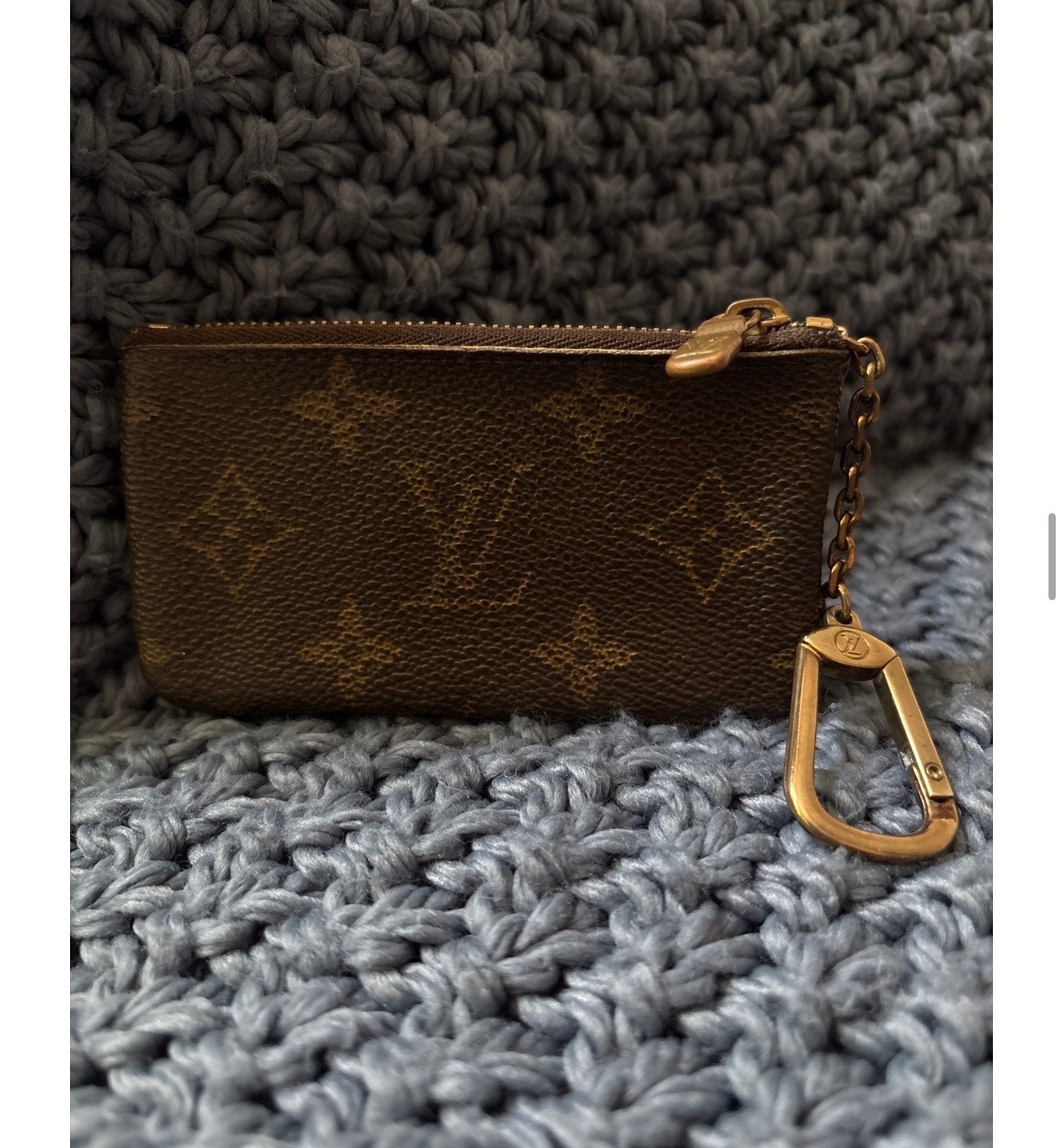Louis Vuitton Monogram Key Pouch Cles Coin Purse Zip Wallet Key Holder Brown