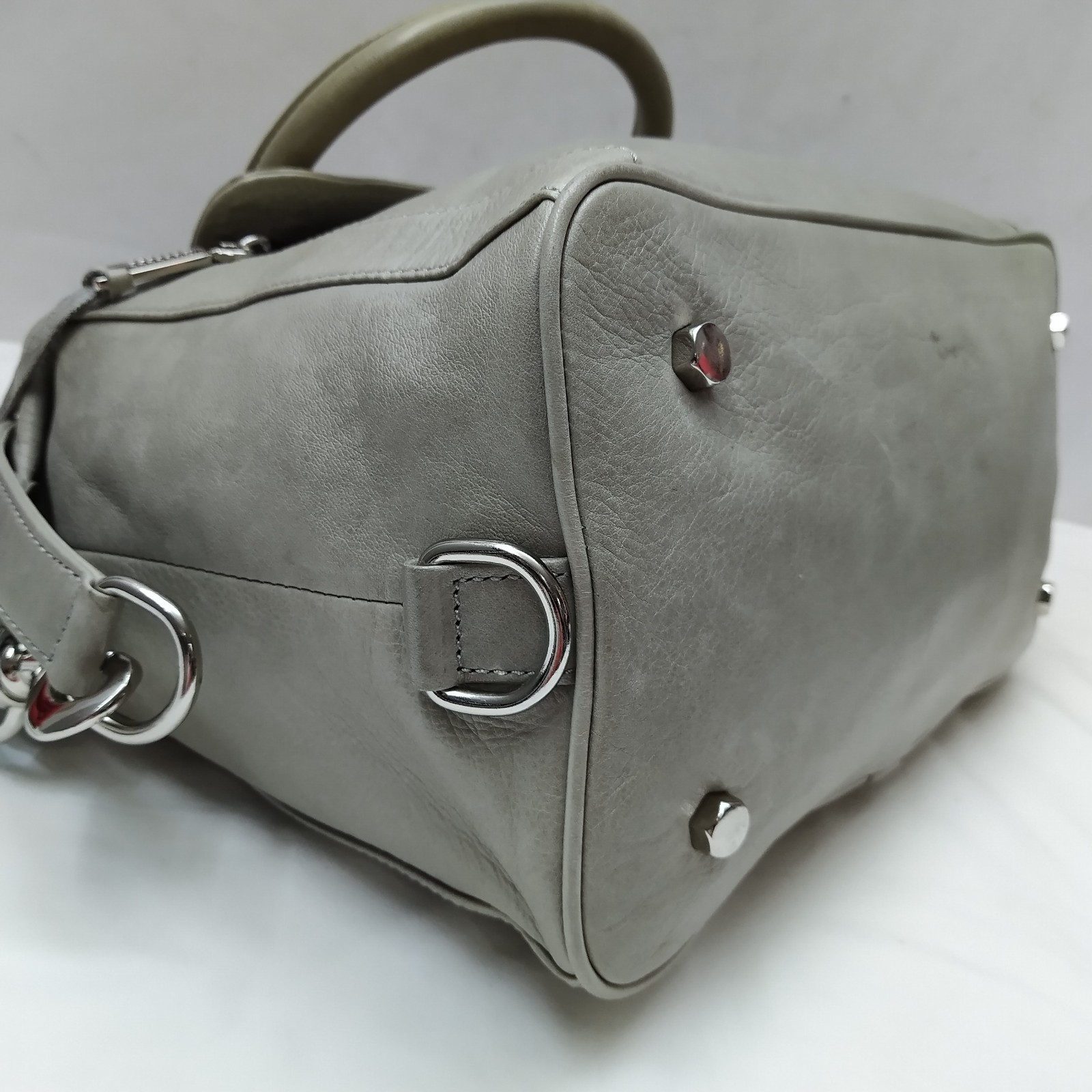 Rebecca Minkoff Gray Leather Double Handles Zipper Closure Satchel Bag