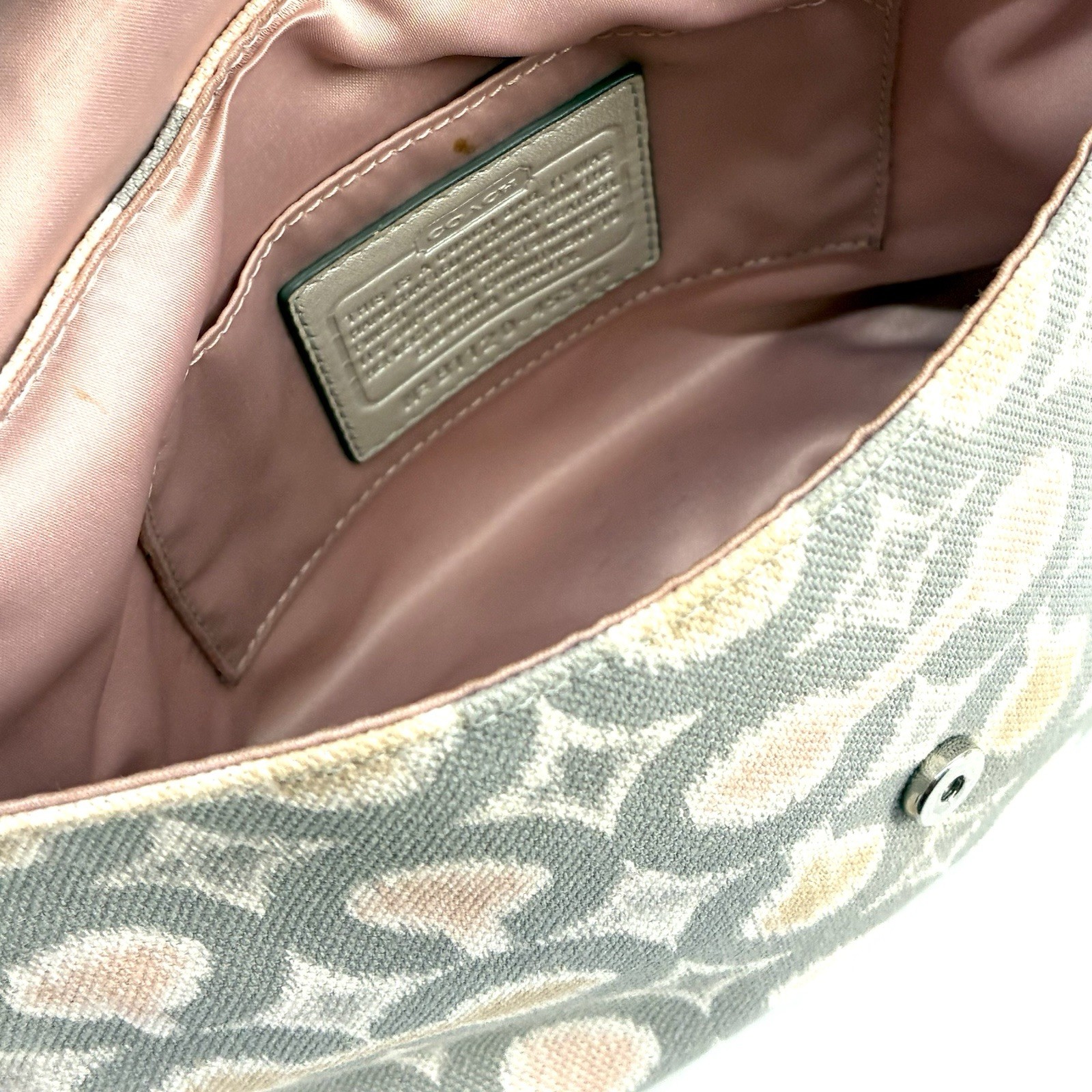 Coach Kristin F45376 Op Art Ikat Shoulder Bag Gray Silver Pink Sateen Lining (ST