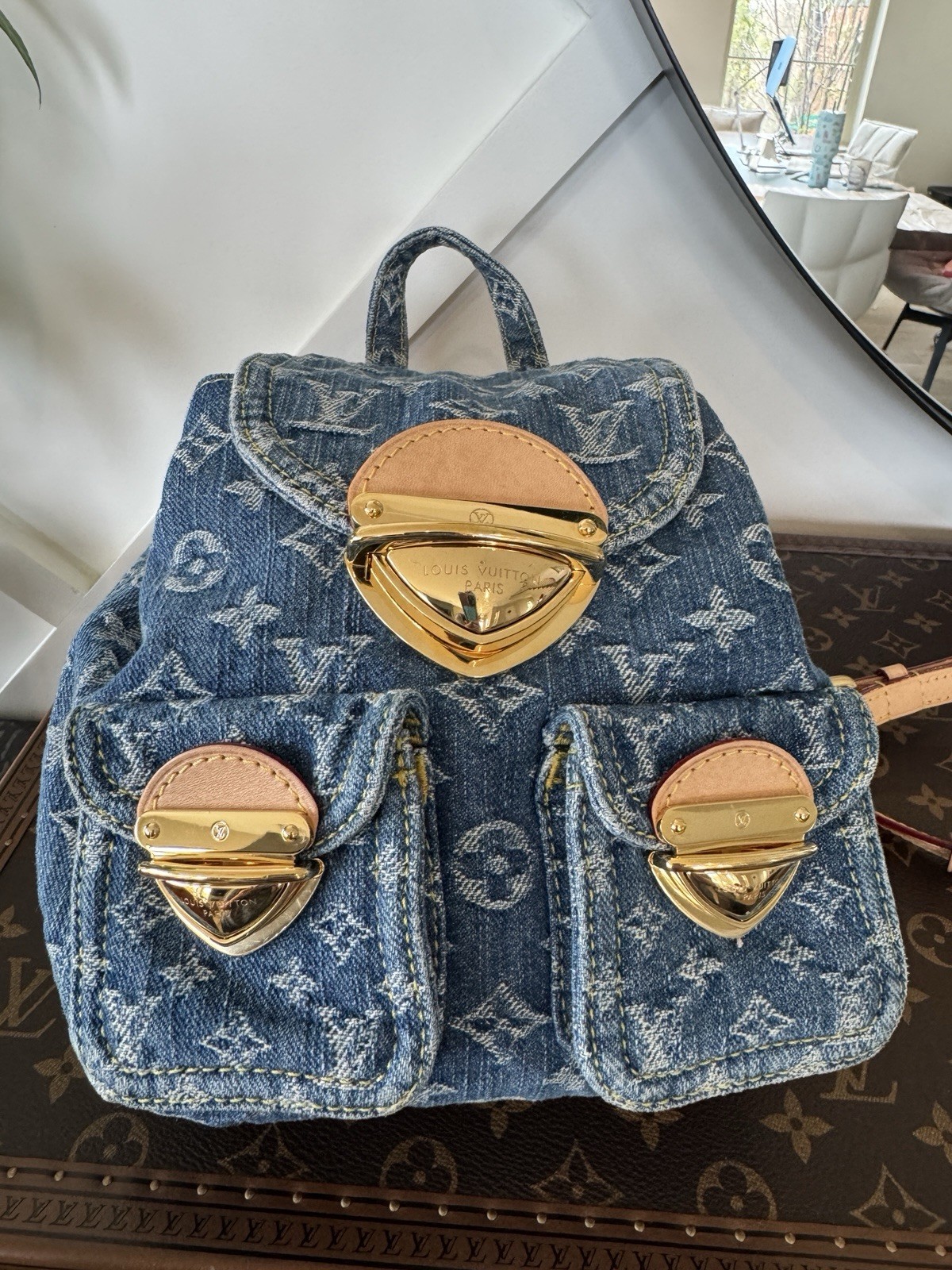 Louis Vuitton Monogram Blue Backpack Small Gold Hardware w/ Original Box