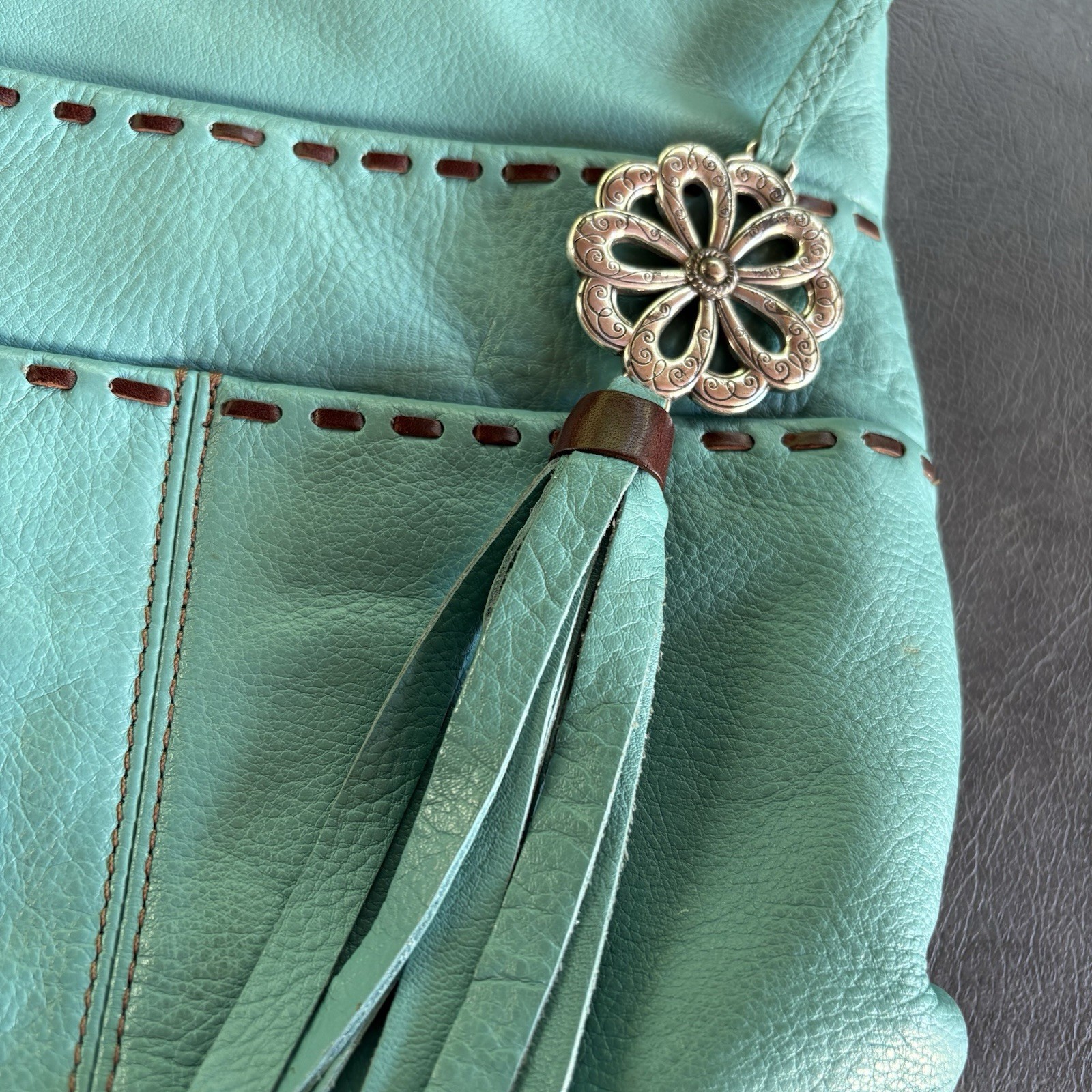 BRIGHTON KODA COLLECTION Teal LEATHER CROSSBODY MESSENGER BAG Heart L896041
