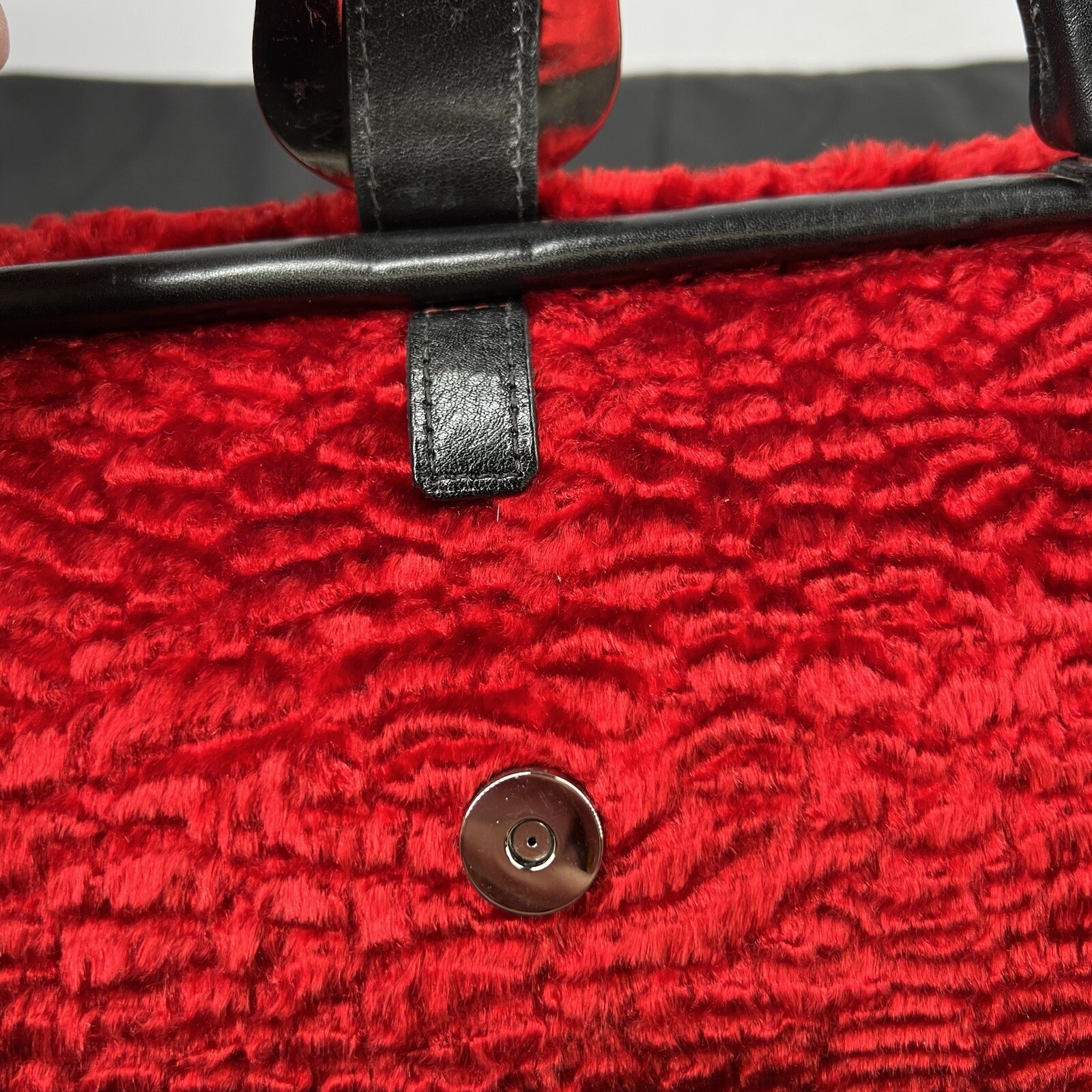 Raviani Red Faux Fur Rhinestone Studded Handbag Purse New Read