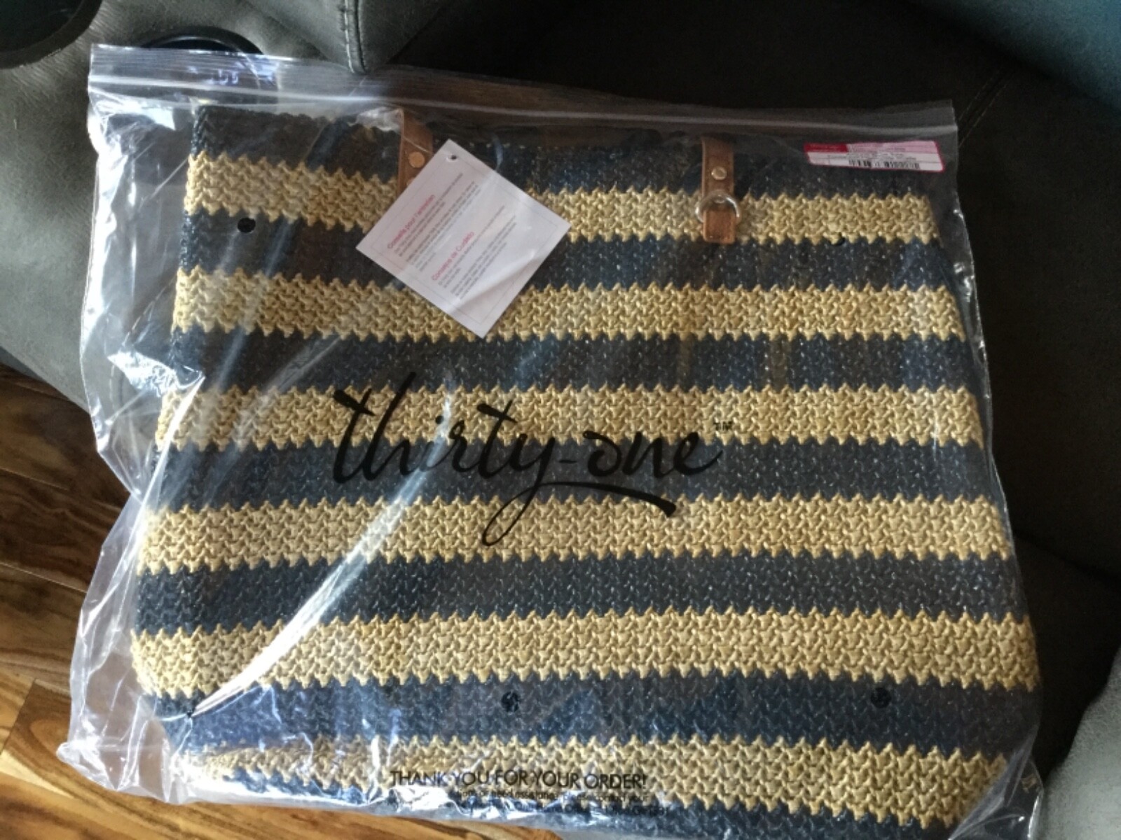 THIRTY ONE AROUND TOWN TOTE – NAVY STRIPED STRAW – NEW IN PACKAGE