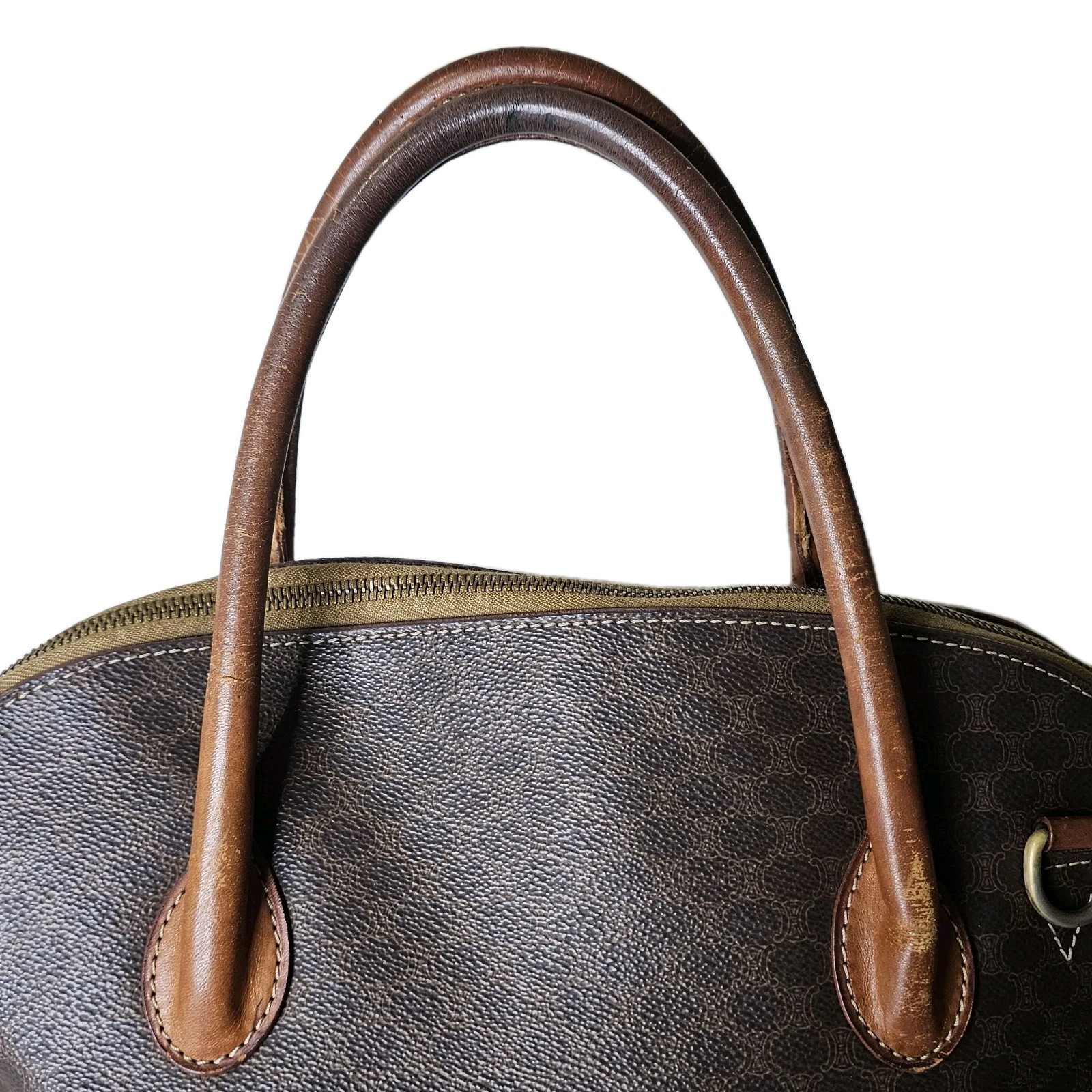 Auth CELINE Macadam – Dark Brown Light Brown PVC Leather Handbag Needs some love