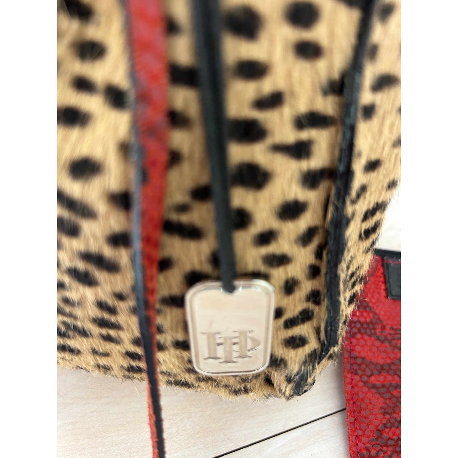 VTG Harold Powell Leopard Calf Hair Crossbody Bag Red Snakeskin Trim with Pouch