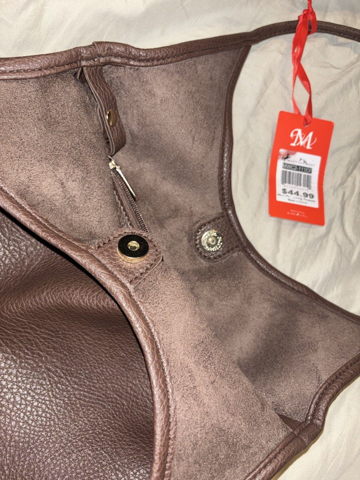 Montana West Brown Hobo Shoulder Bag, Medium, Magnetic Snap, Pockets, Gold