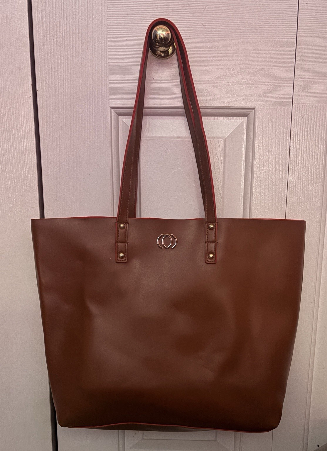 Minicci Brown Shoulder Bag, Soft Red Leather Lining, Inner Pockets, Rectangle