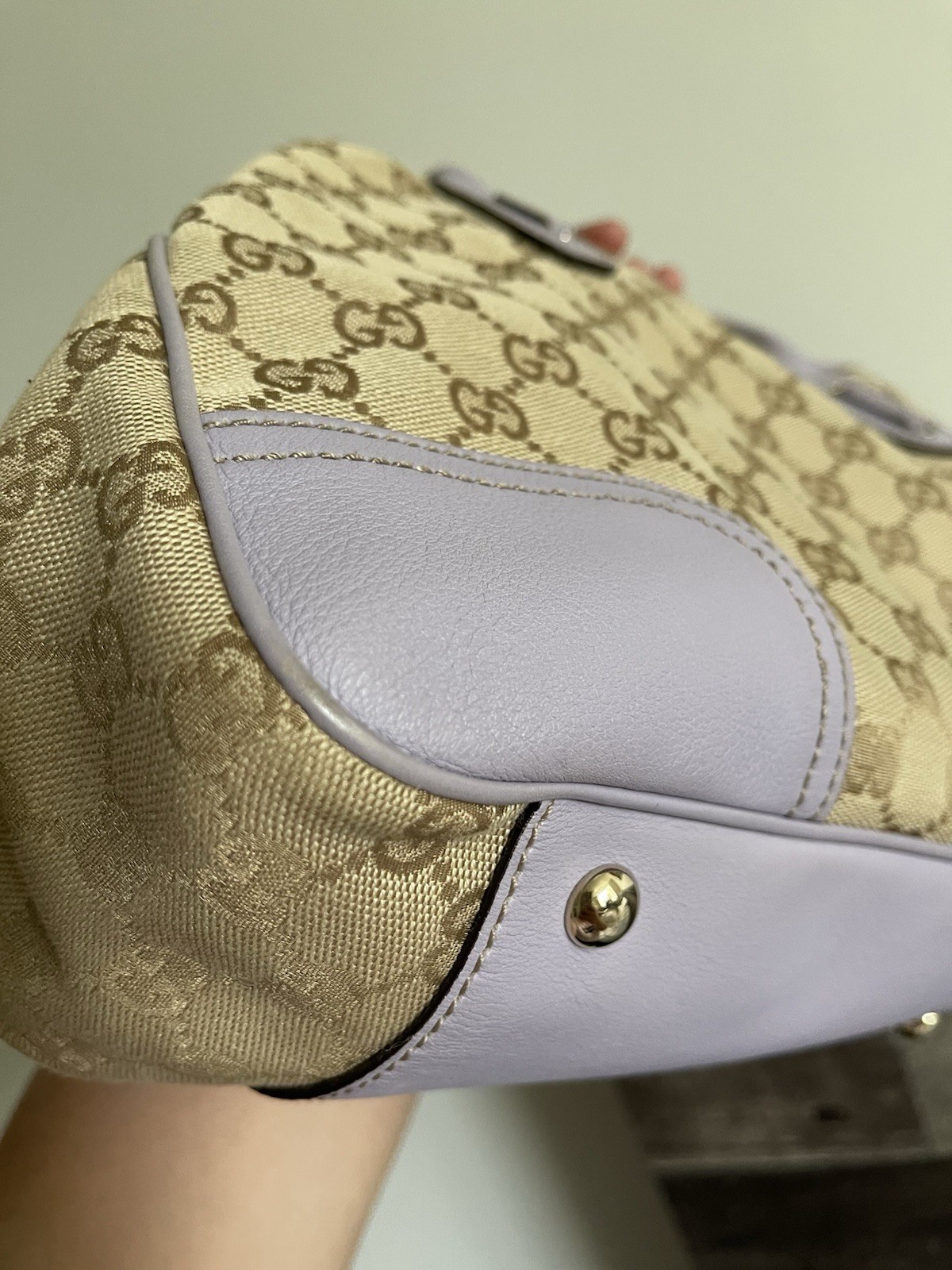 Gucci GG Supreme Canvas Princy Tote with Lilac leather trim and bow