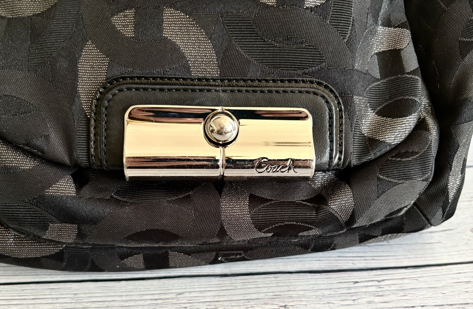 Coach Kristin Op Art Pushlock Hobo Bag E18295 Black Gray W/ Shoulder Strap