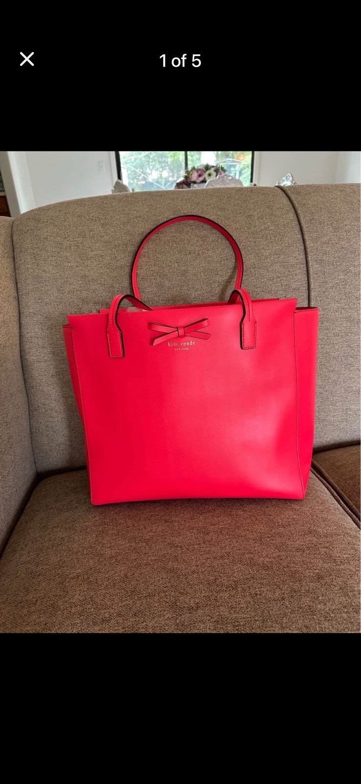kate spade new york Sawyer Street Pink Bow Tote Bag Zip Closure Inner Pockets
