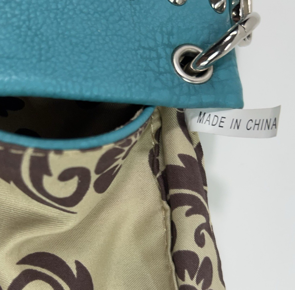 APT 9 Faux Leather Rhinestone Studded Crossbody Bag Chain Link Fringe Turquoise