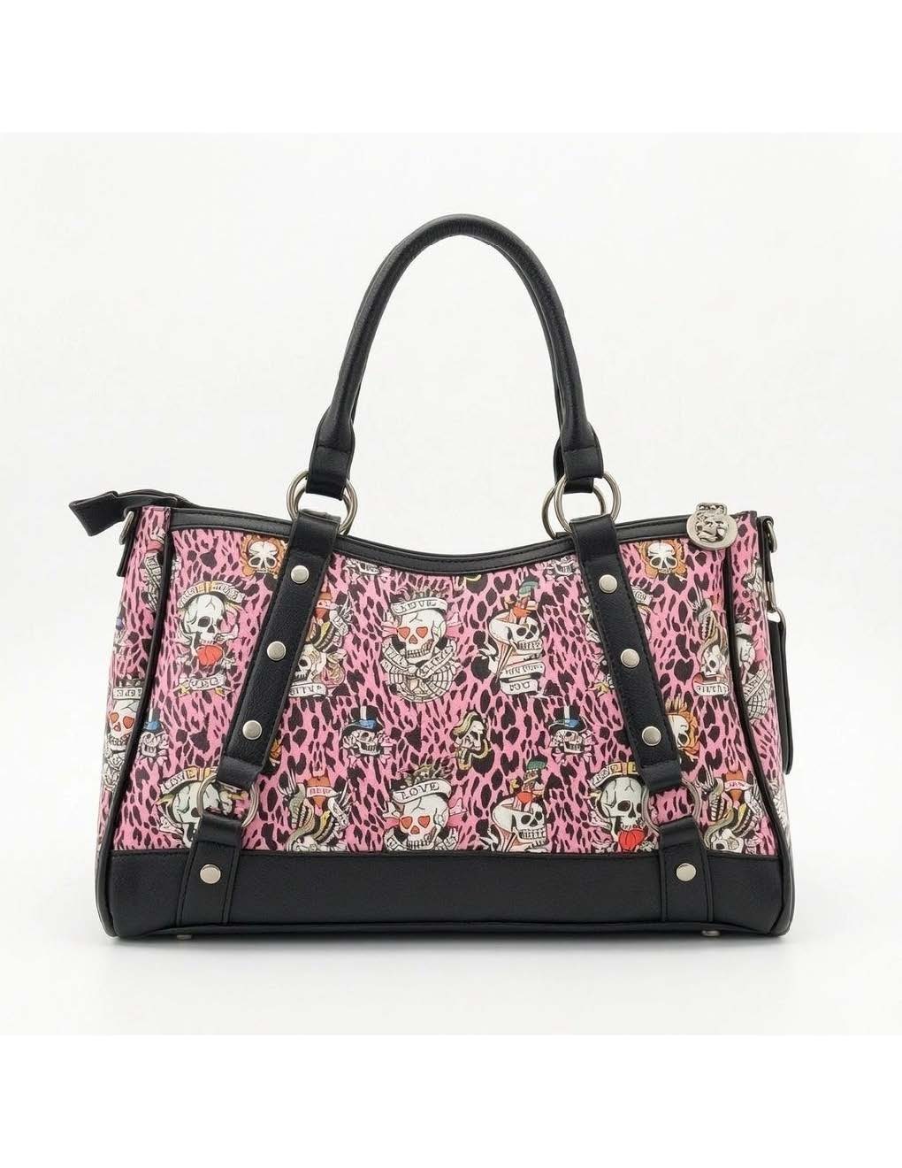 Ed Hardy Pink Tattoo Handbag, White Wallet W/ Black Gems, Set Purchase Discount