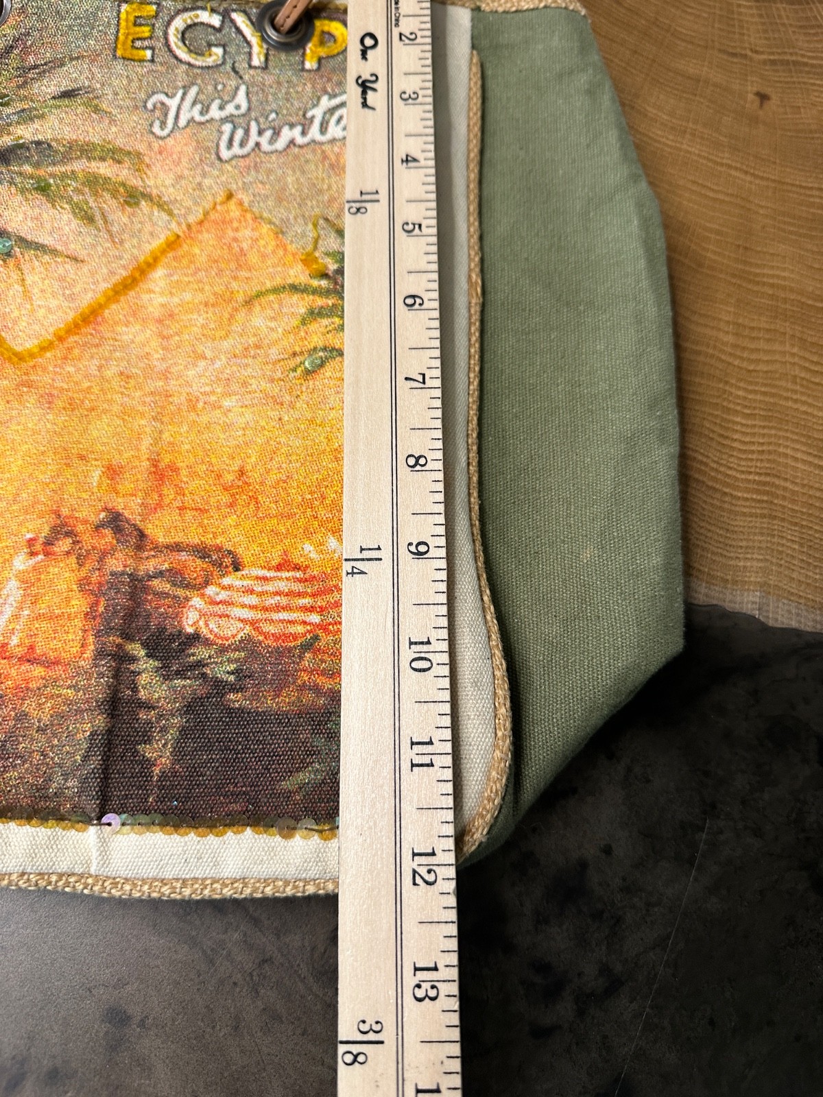 VTG FIELD GEAR GRAPHIC EGYPT THIS WINTER CANVAS TOTE LEATHER STRAPS