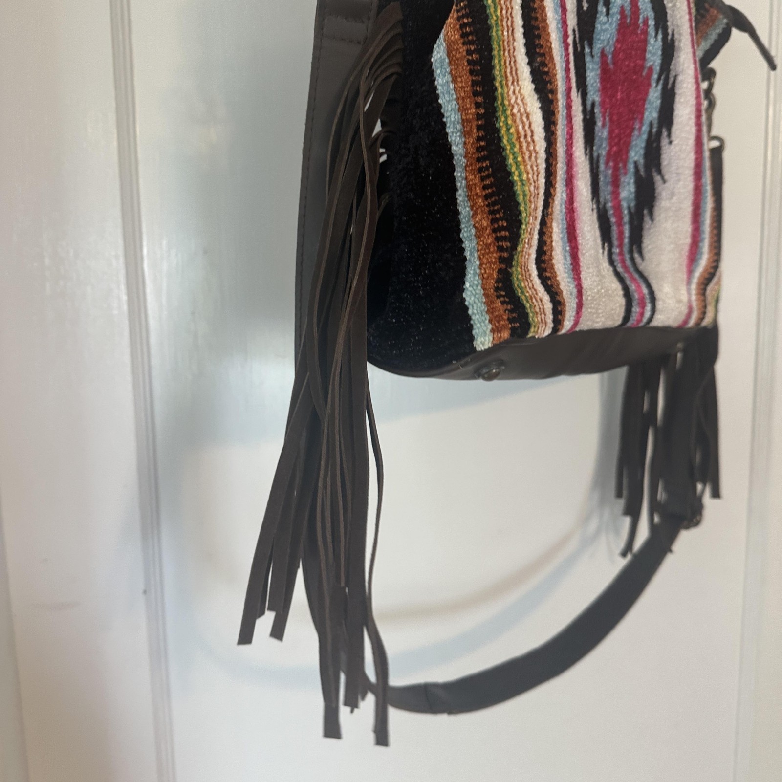 Montana Co Tote Bag Womens Large Southwestern Wool Leather Fringe Boho Purse