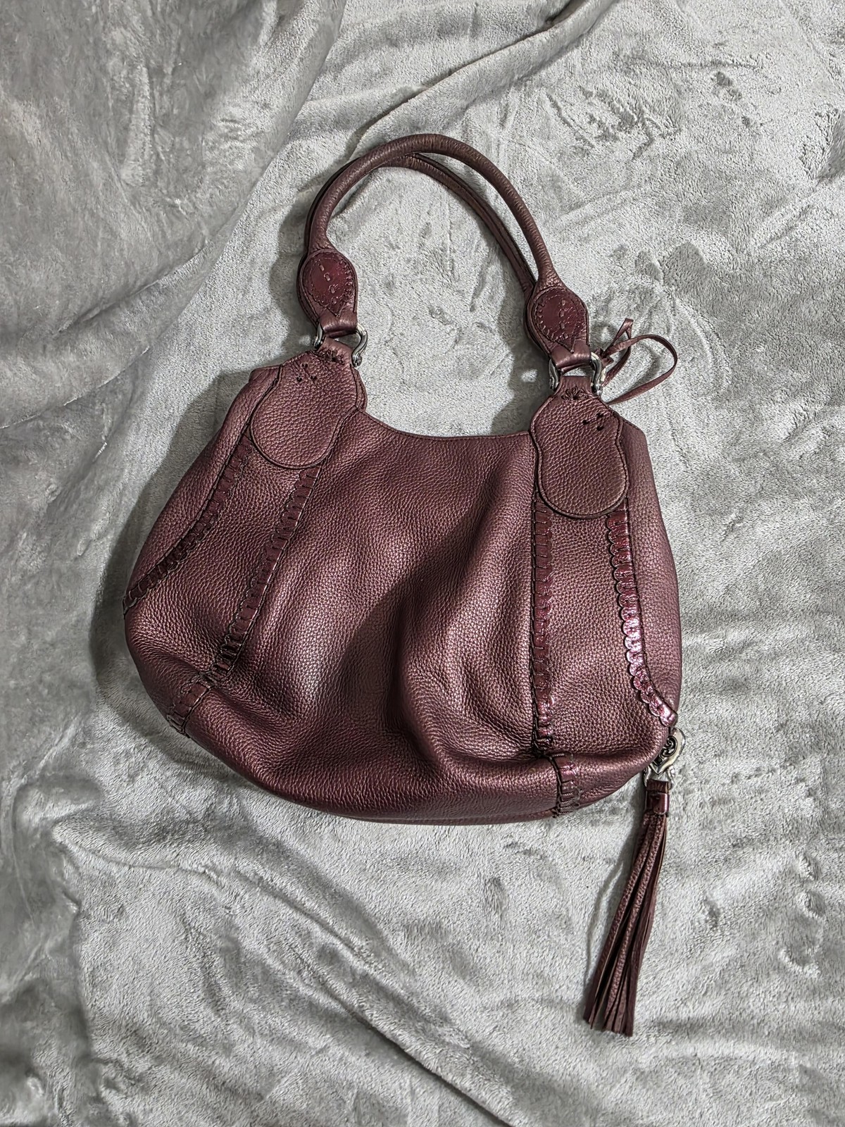 Brighton Plumb Melania Masterpiece Collect 3D Leather Applique Shoulder Handbag