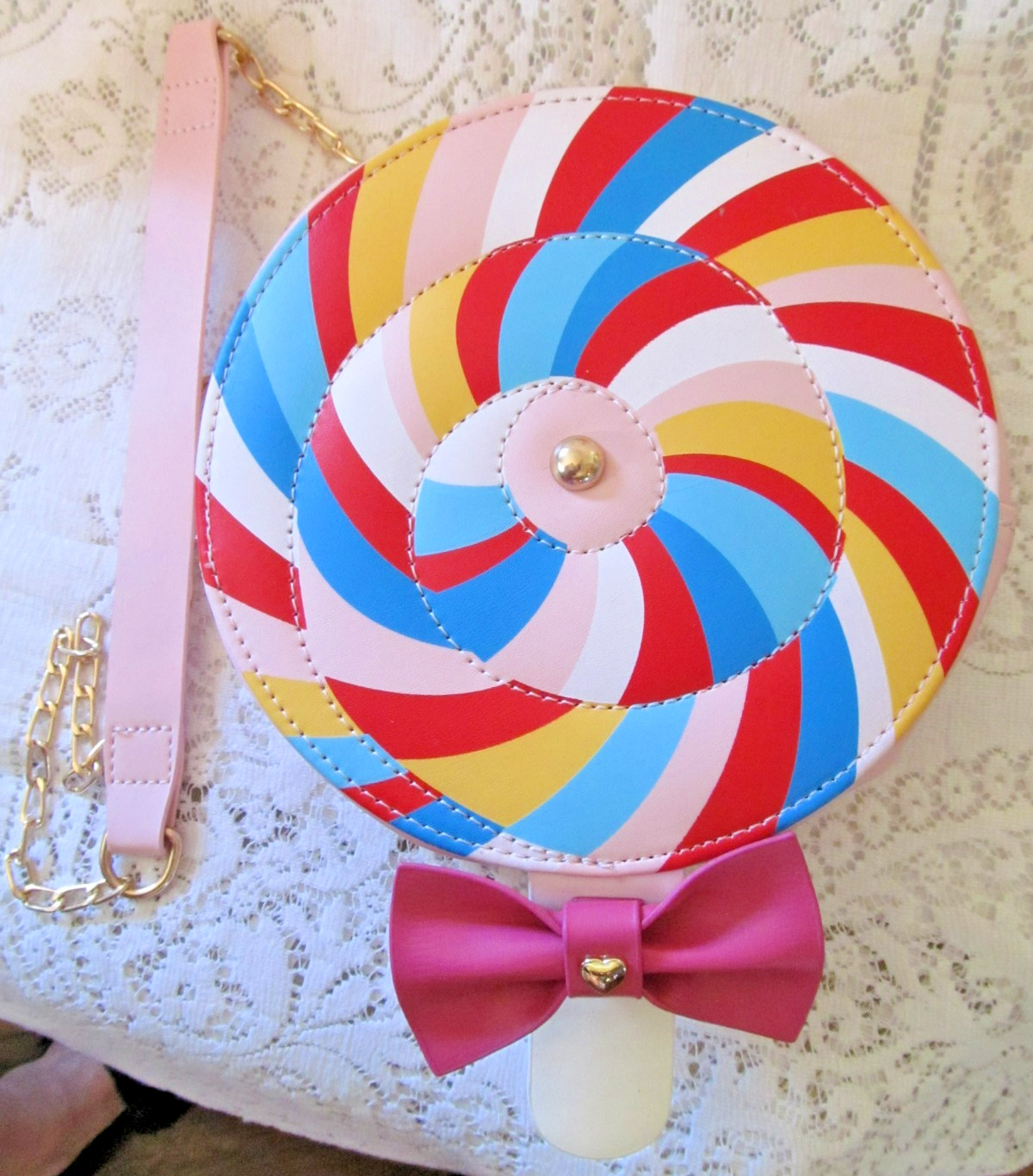 Colorful Pink Swirl Lollipop Shaped Crossbody Purse