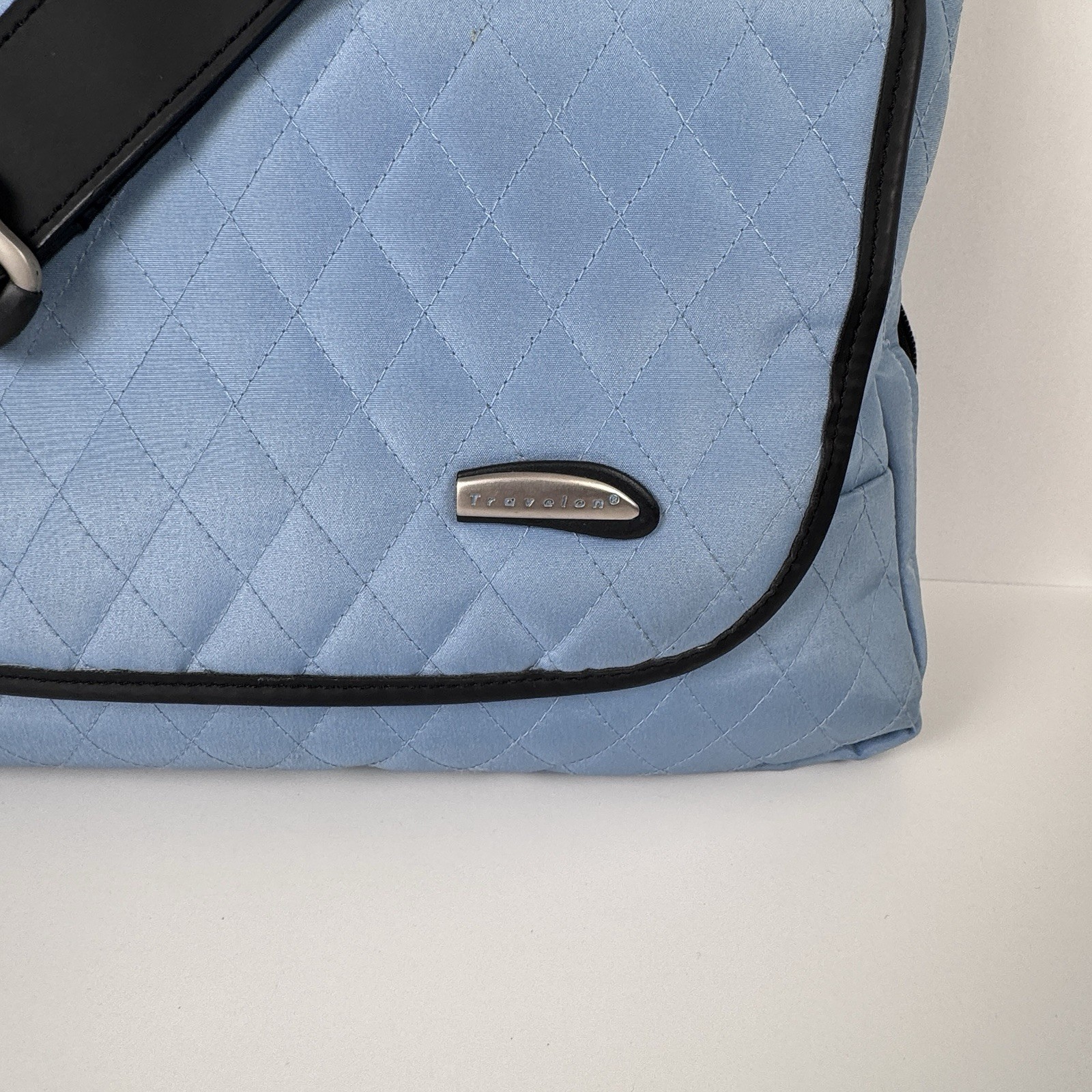 VTG 2006 Travelon Quilted Nylon Laptop Commuter Travel Tote Bag Blue Black 12×15