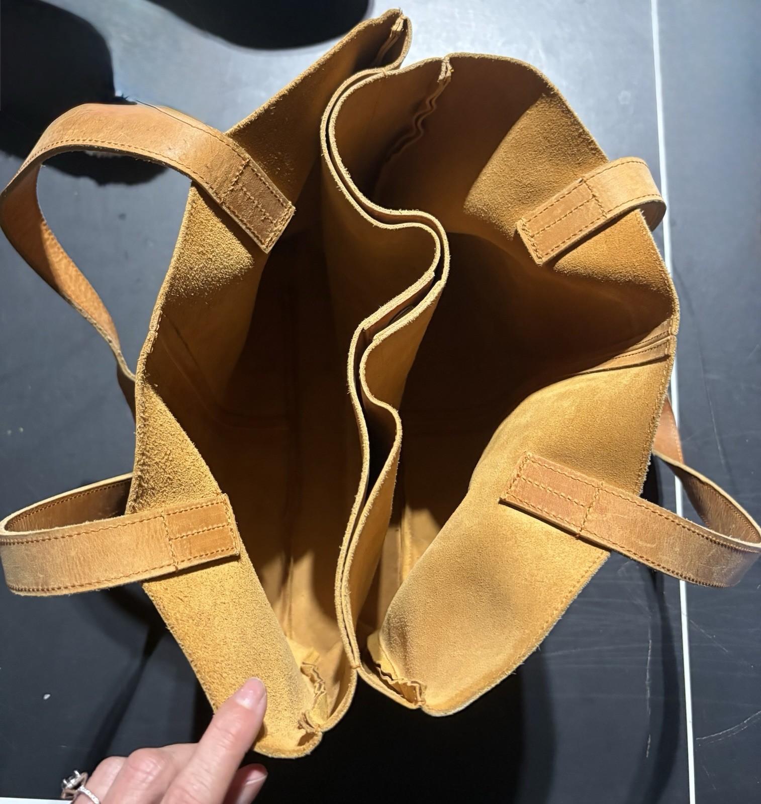 ABLE Tan Solid Tote Bag Women’s Open Top Double Handles Logo Accent