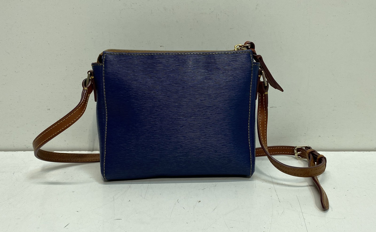 Dooney & Bourke Blue Textured Leather Crossbody Bag Gold Hardware