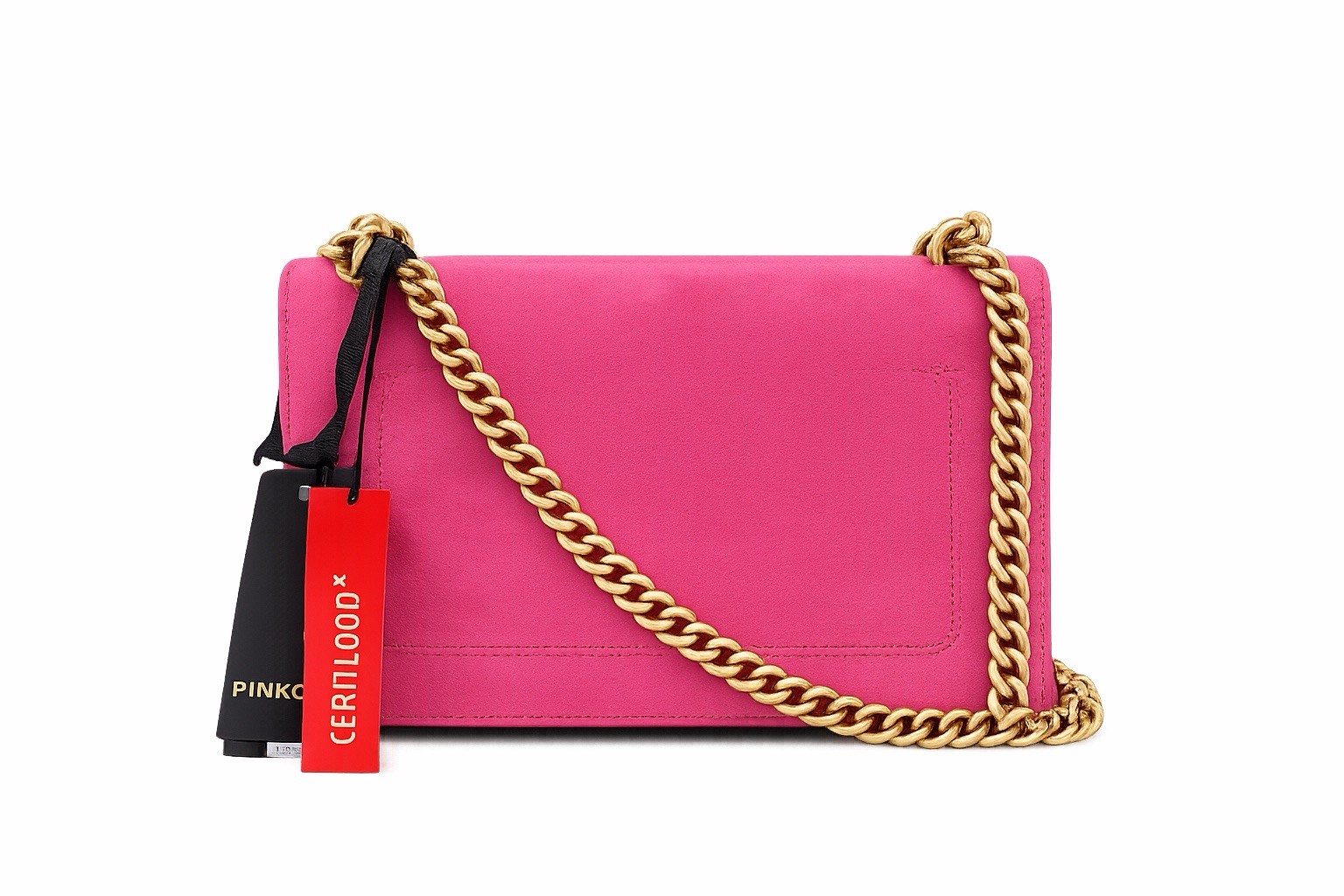 NWT Pinko Love Leather Suede Crystal Shoulder Crossbody Bag Pink Gold Chain