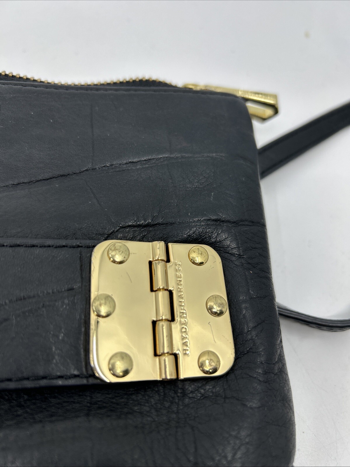 ~HAYDEN HARNETT Purse Black Leather Convertible Clutch w/Crossbody Strap