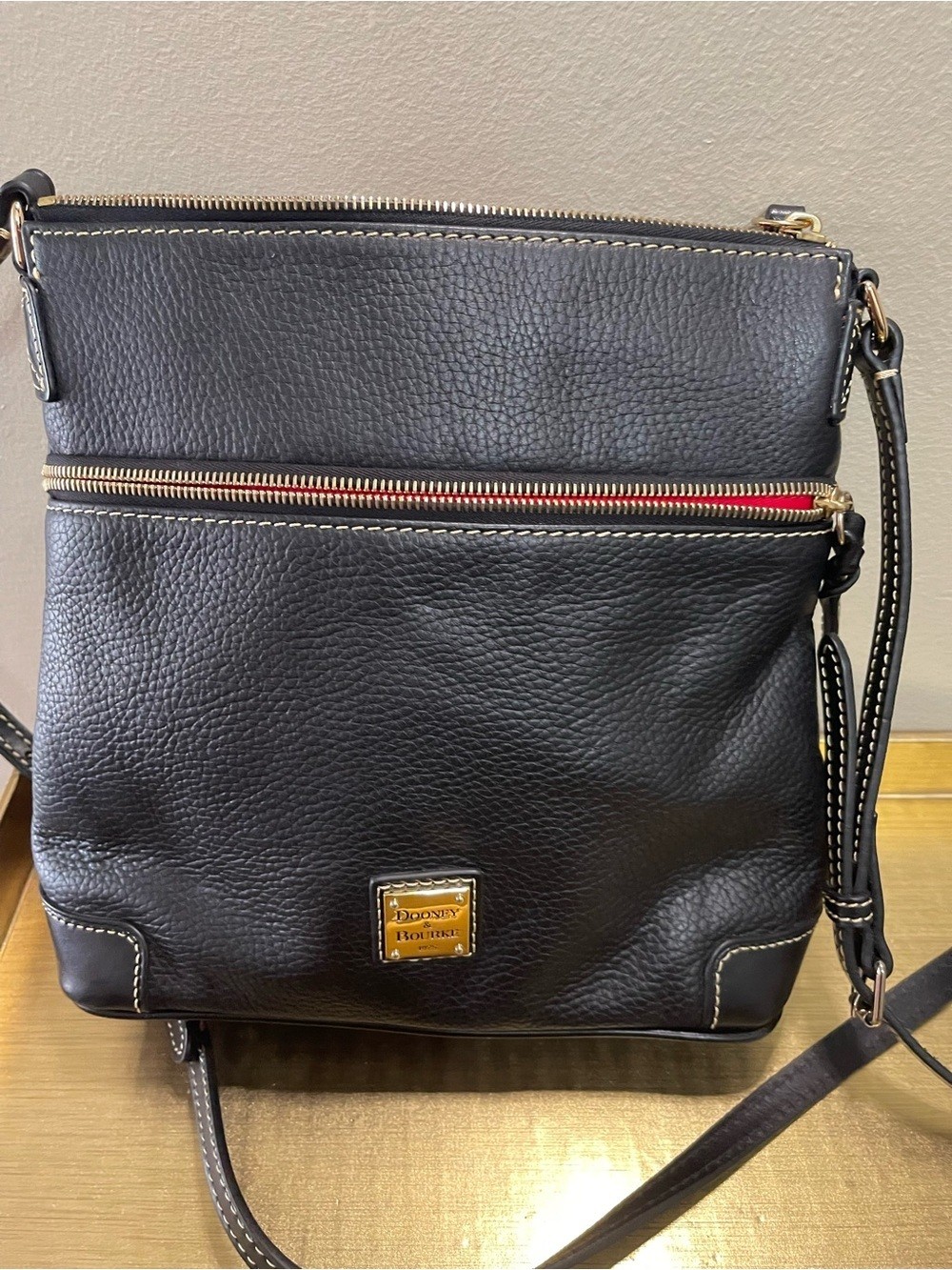 Dooney & Bourke Pebbled Leather Crossbody Bag with Red Interior