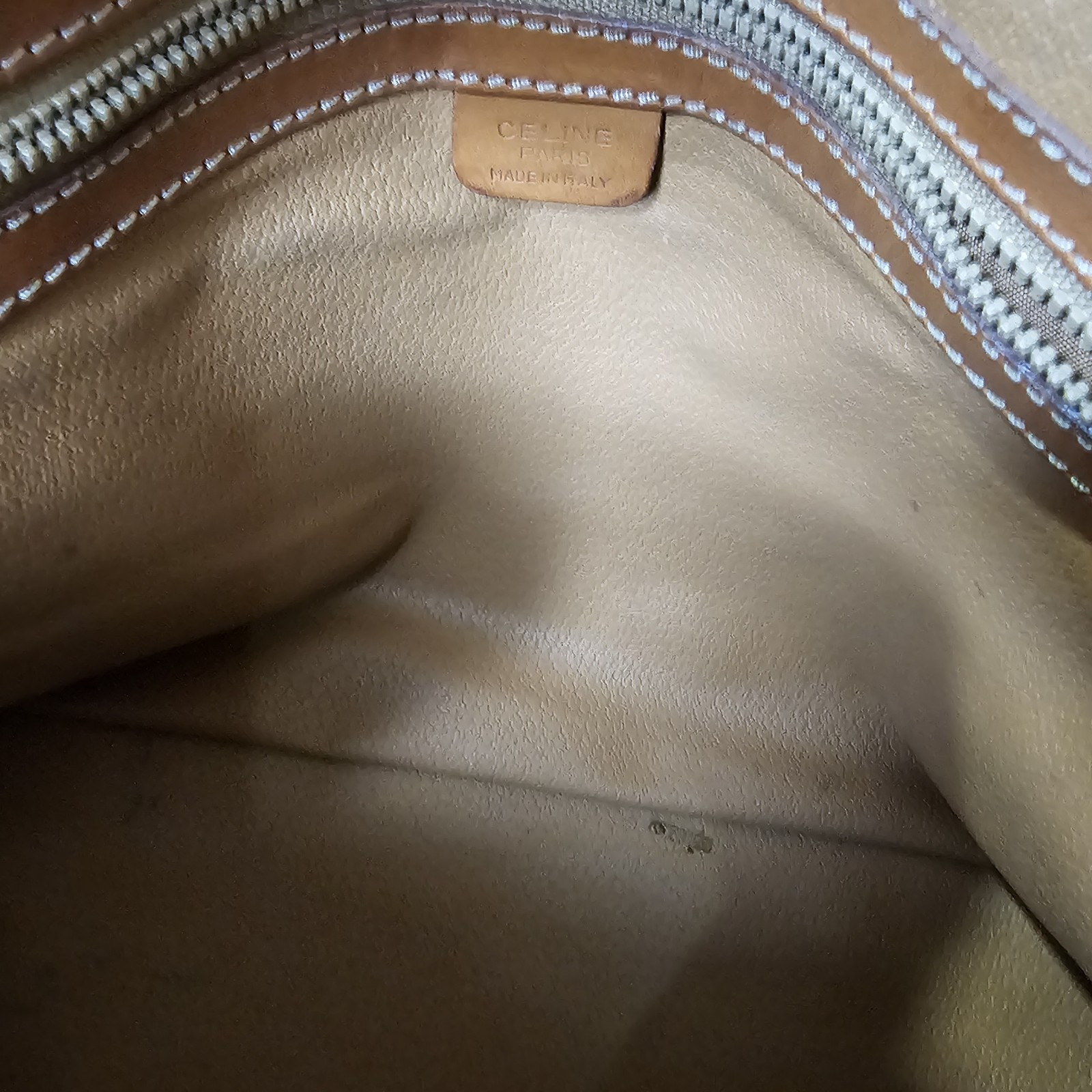 Auth CELINE Macadam – Dark Brown Light Brown PVC Leather Handbag Needs some love