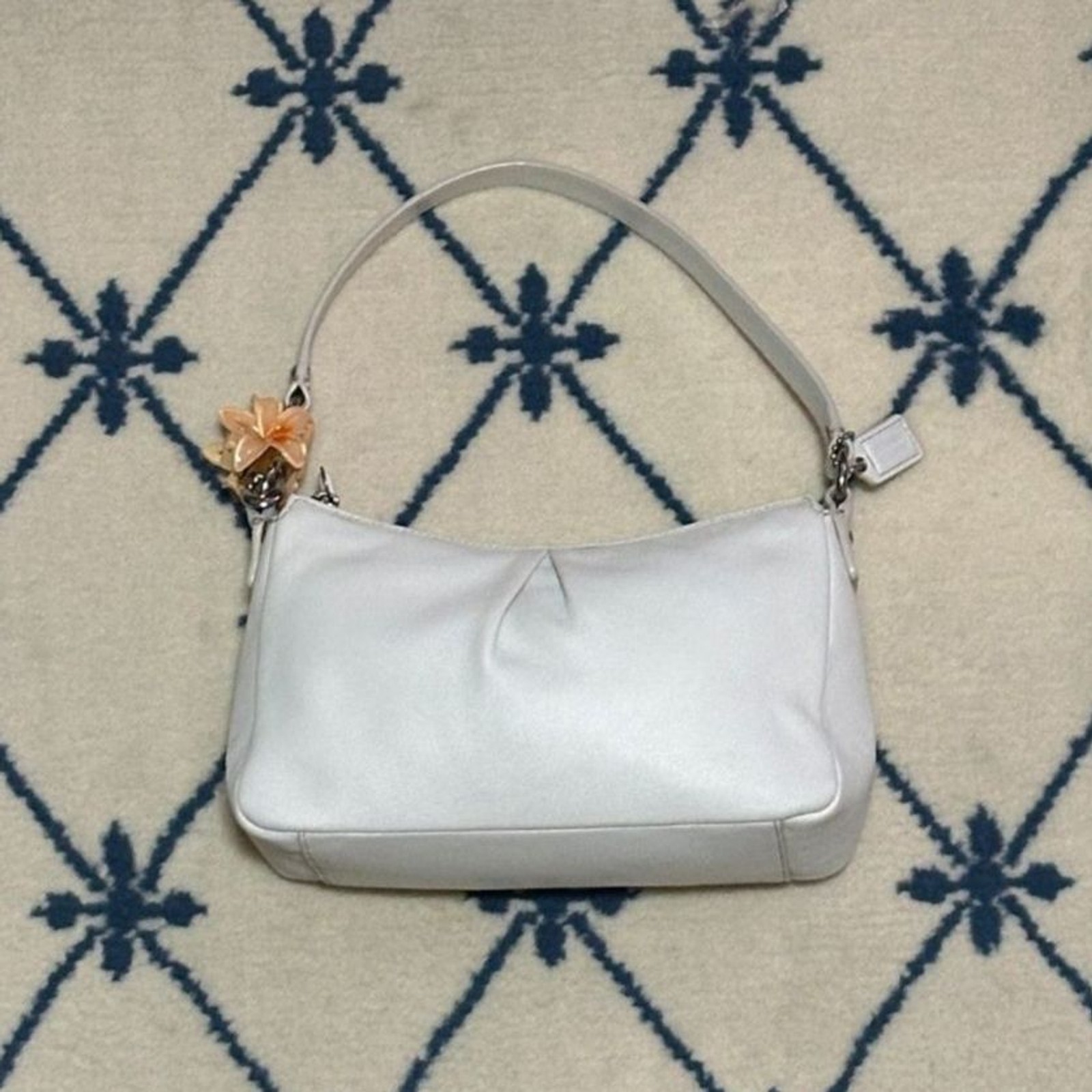 Coach Vintage Y2K Pleated Baguette Mini Hobo Purse Shoulder Bag – White