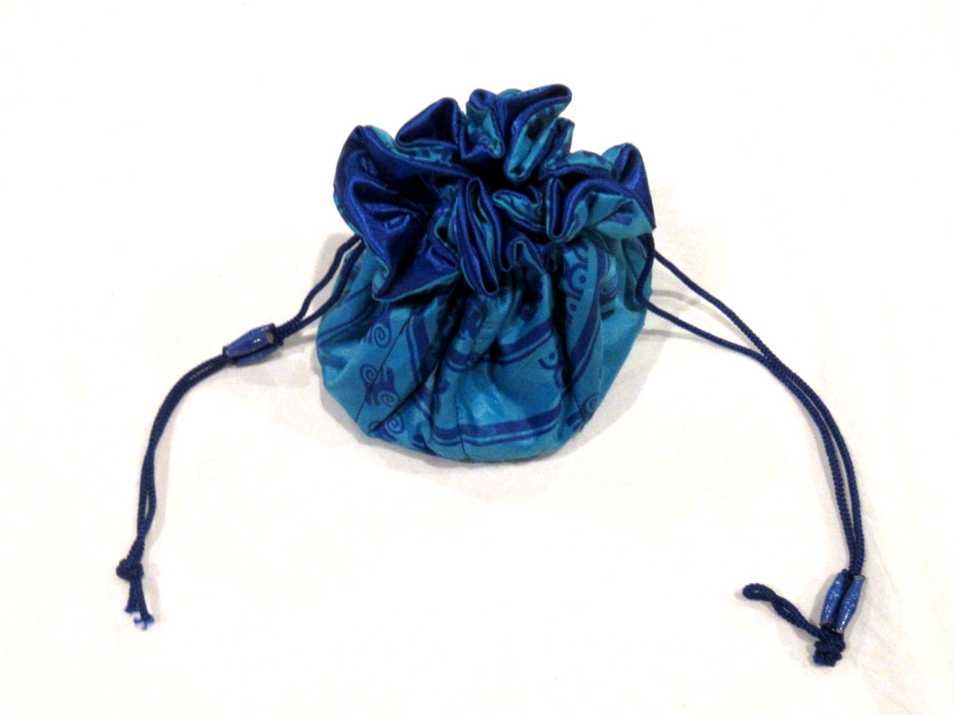 Bead for Life blue drawstring bag, handmade in Uganda