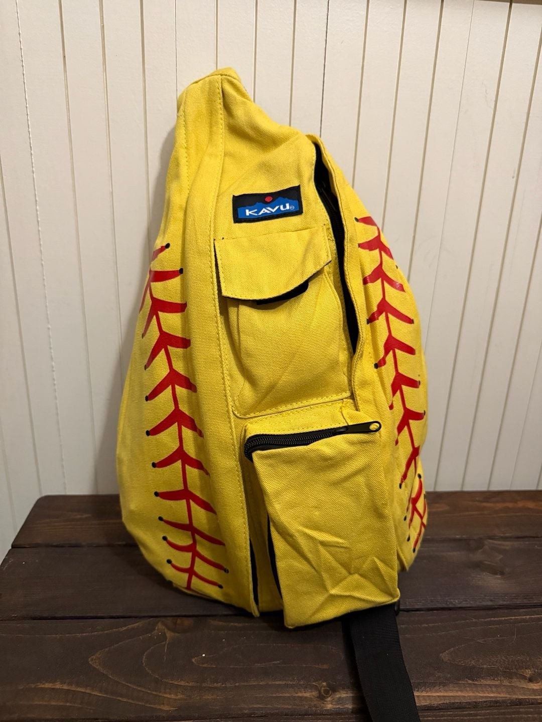 KAVU Canvas Rope Bag Yellow Softball Sling Crossbody Backpack