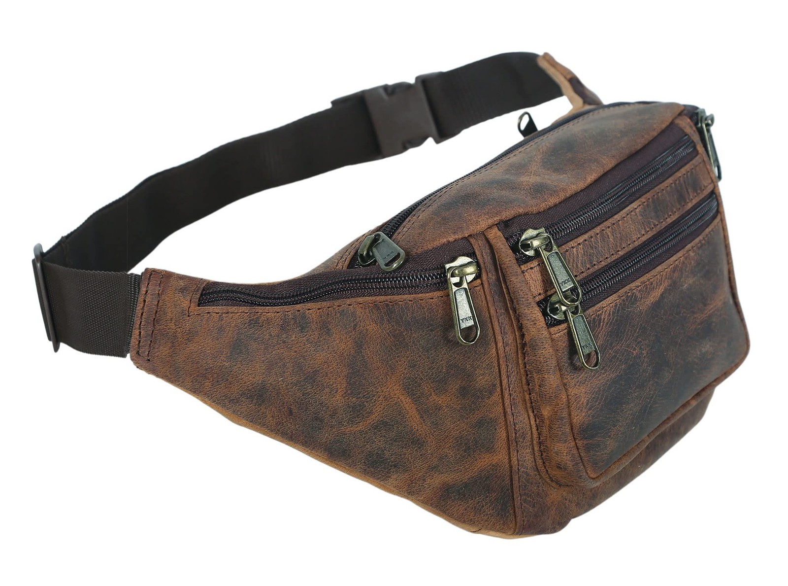 Premium Buffalo Leather Fanny Pack Waist Bum Pouch Multiple Pockets Run