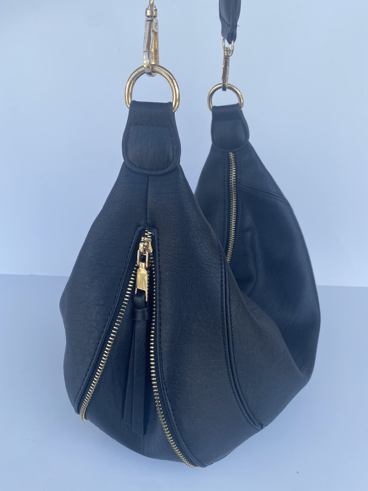 Women Shoulder Bag soft leatherette Black Gold Hardware Braided Detachable Strap