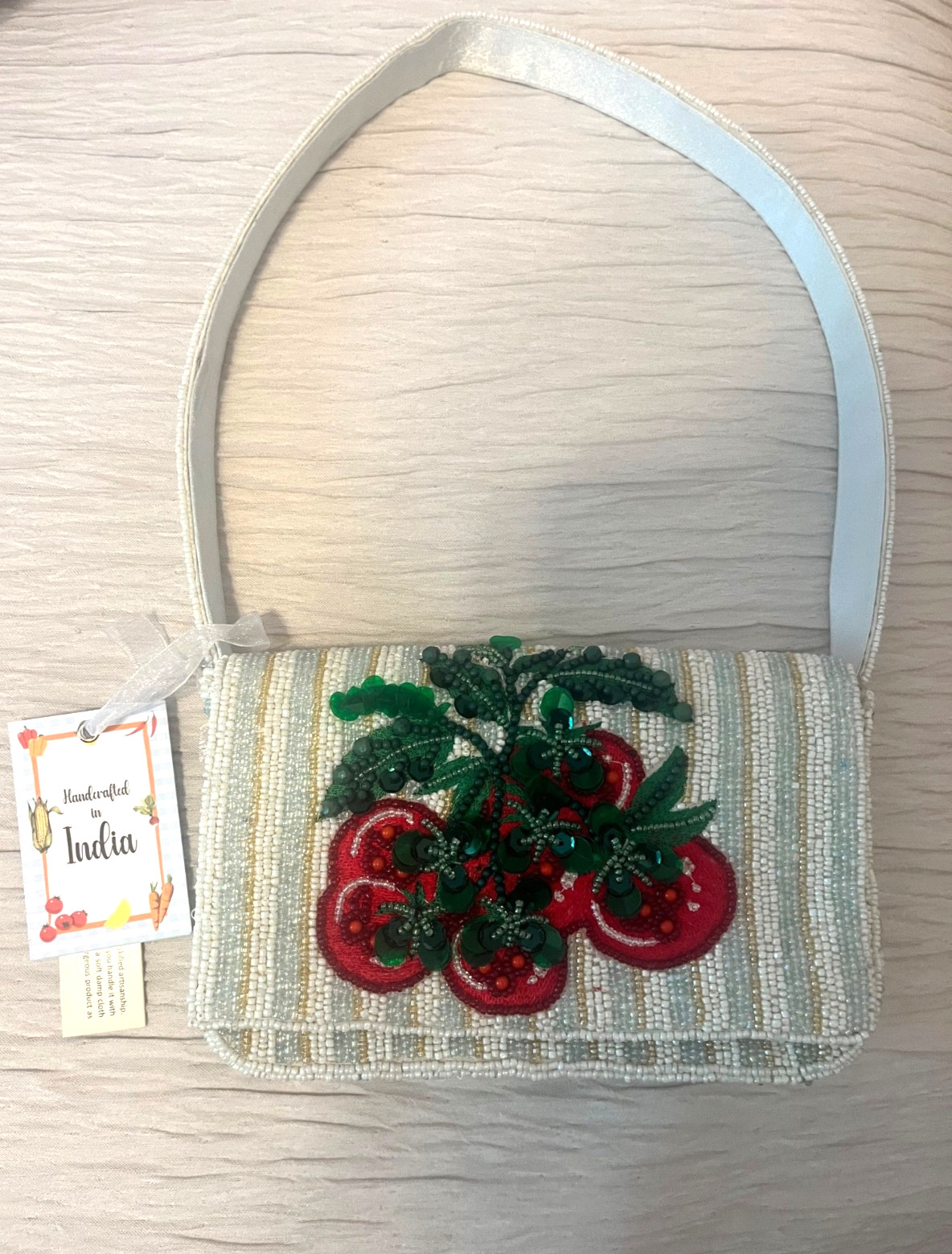 Beaded Tomato Garden Bag Handcrafted In India NEW Release Viral Striped Purse