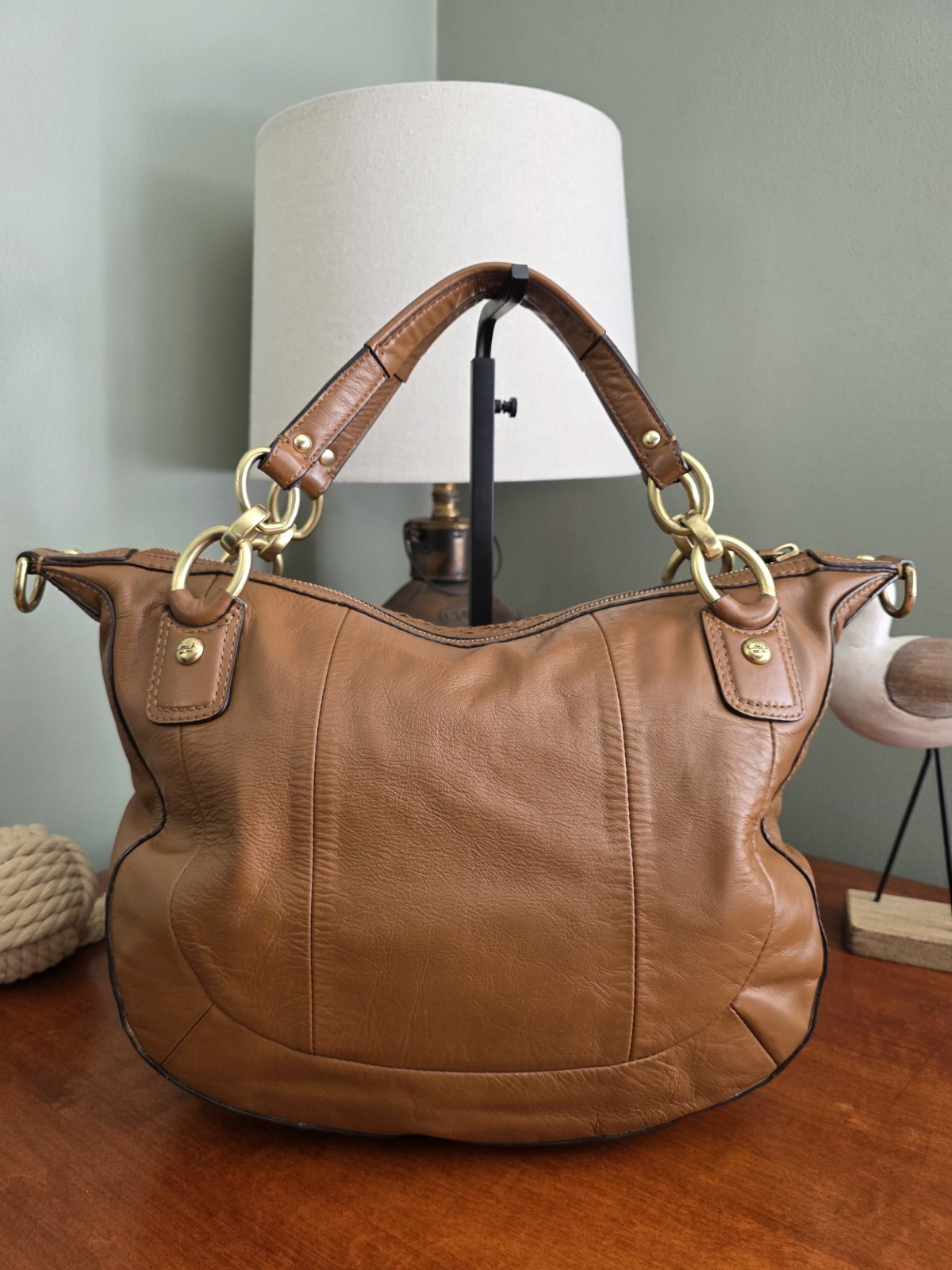 Coach F23048 Kristin Woven Leather Satchel Tan Brown Shoulder Bag Y2K