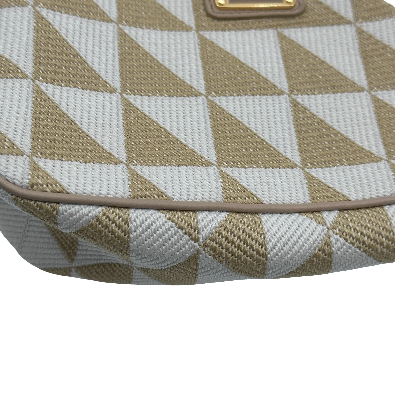PRADA Triangle Logo Mini Shoulder Beige / White Canvas Shoulder Bag #OKB6309