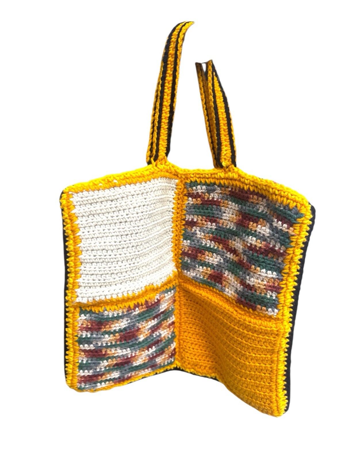 Artisan-made Multi color mustard Crochet Tote Bag Handbag Patchwork design