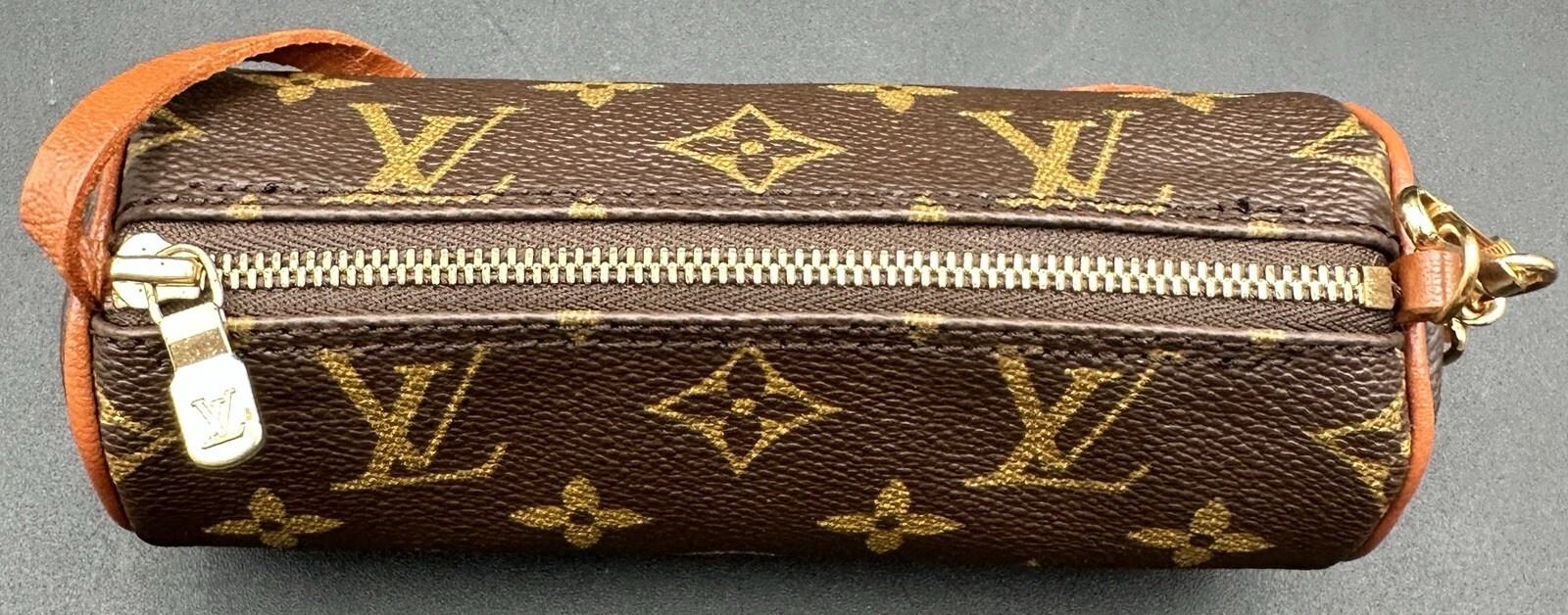 Louis Vuitton Monogram Brown Papillon Accessory Pochette Pouch Bag Cylinder 6.5”