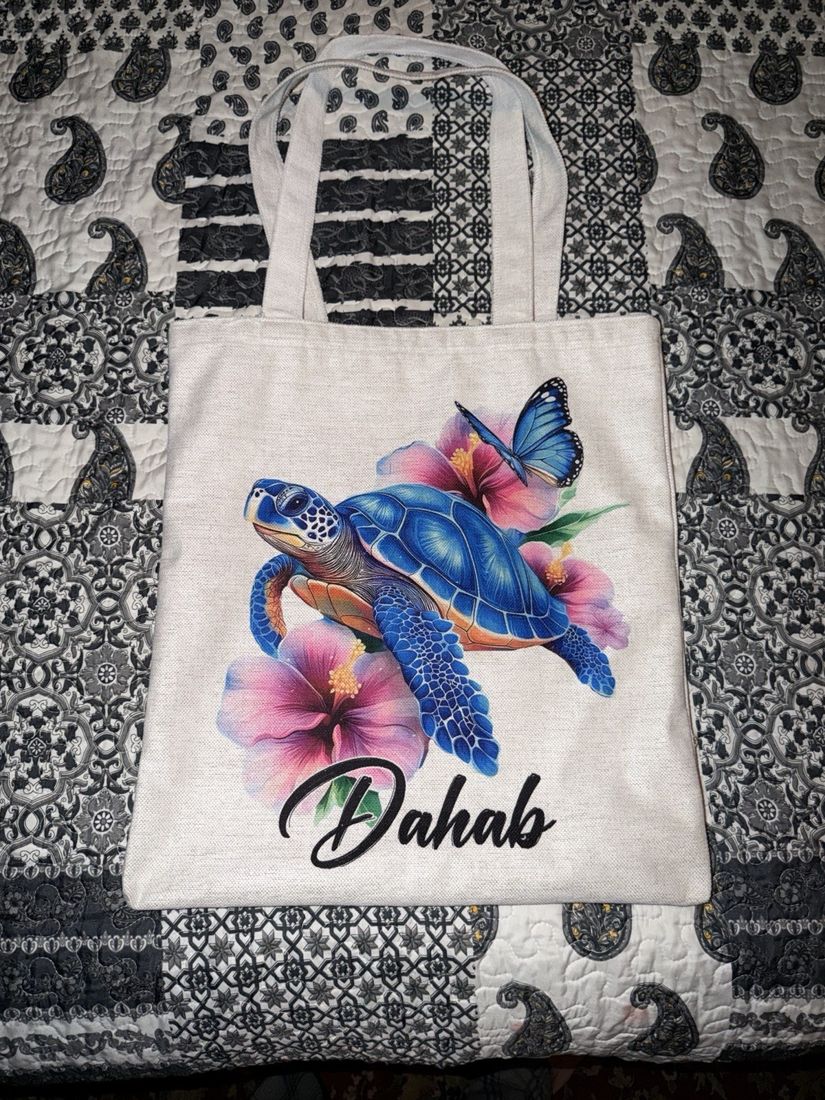 Dahab Sea Turtle Canvas Reusable Tote Bag Made in Egypt