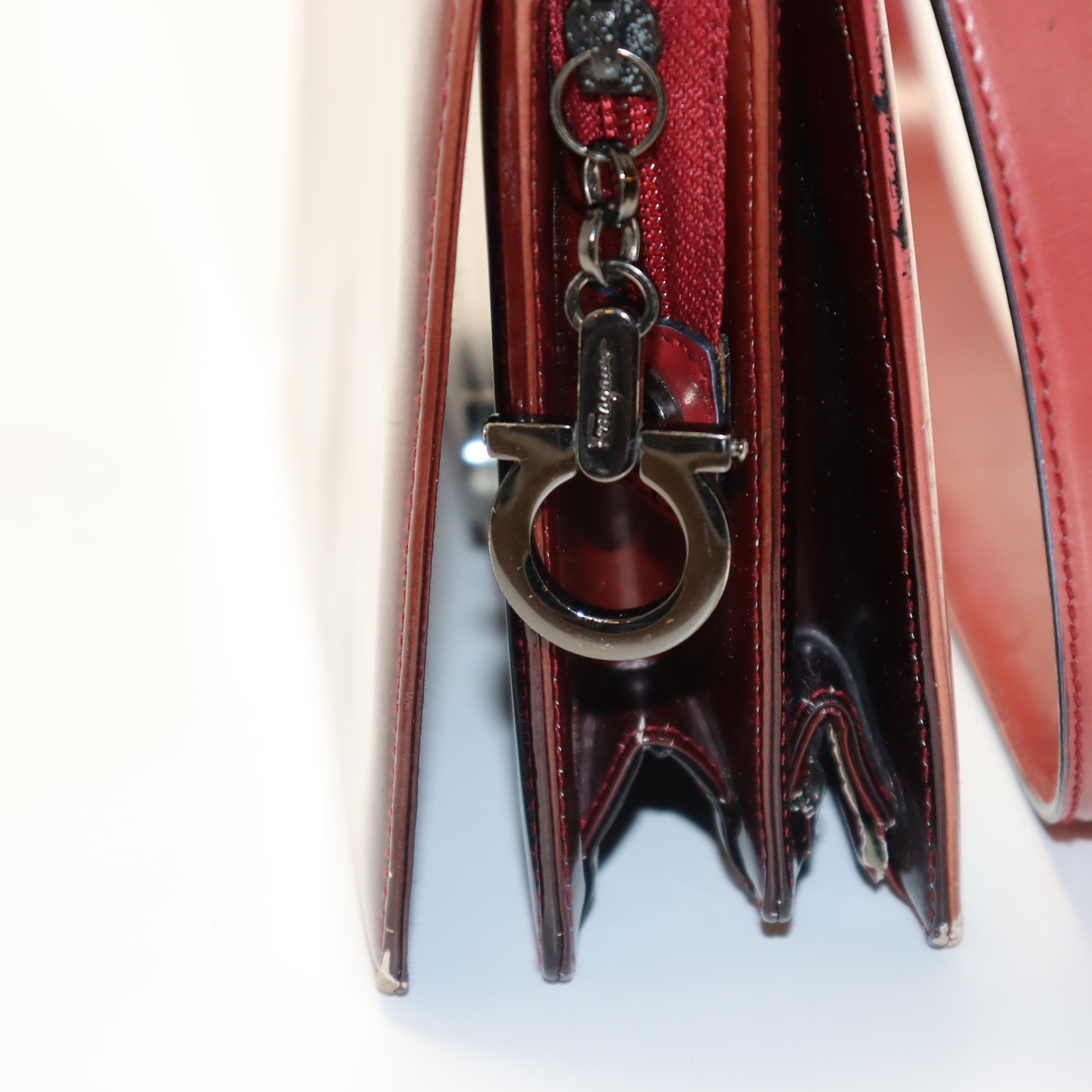 Salvatore Ferragamo Red Leather Shoulder Bag Gancini Hardware Italy