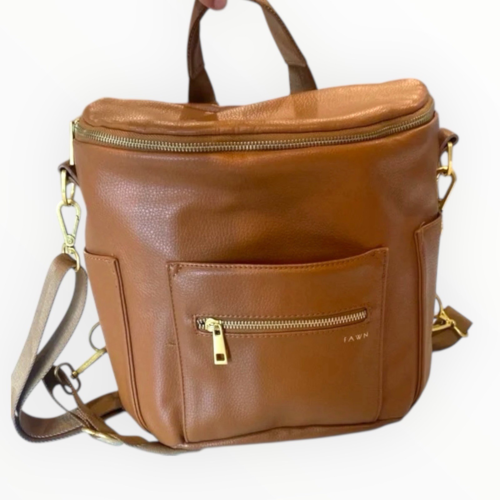 Fawn Design Brown Convertible Backpack Crossbody Zip Detachable Strap