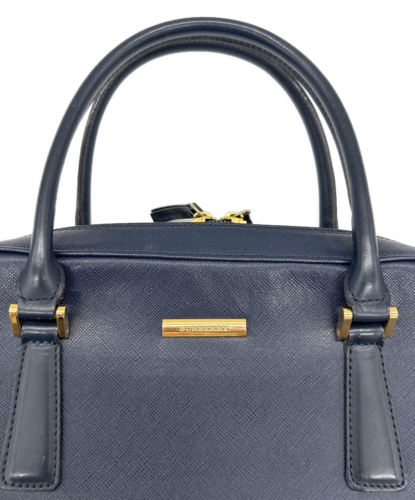 BURBERRY Handbag Navy Nova Check Lining With Logo Plate From Japan